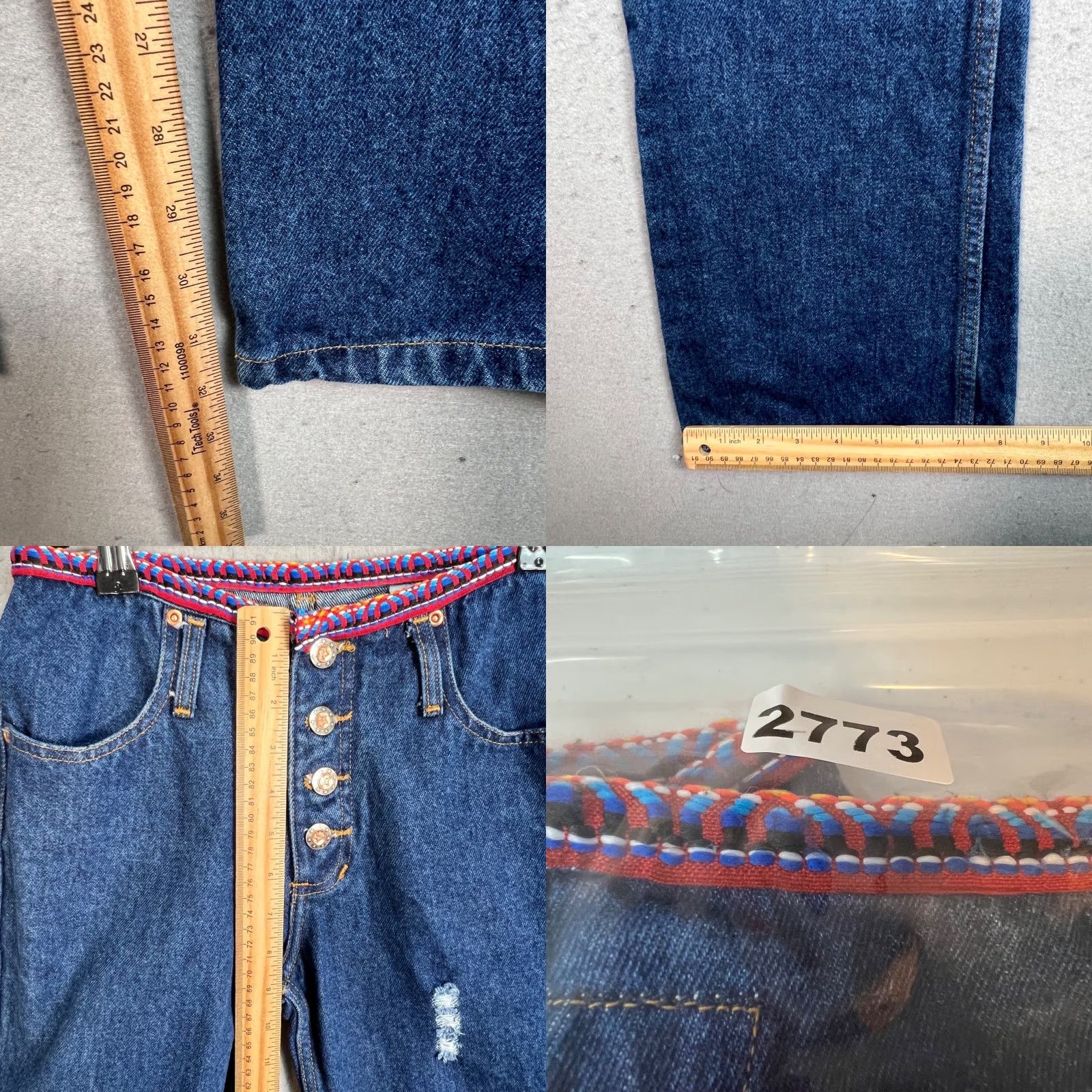 Denime VINTAGE OA Womens Denim Jeans Flared 3 Blue Mid Rise Embroidered Waistband 32 In Inseam Women’s Size 26" / US 2 / IT 38 - 8 Thumbnail