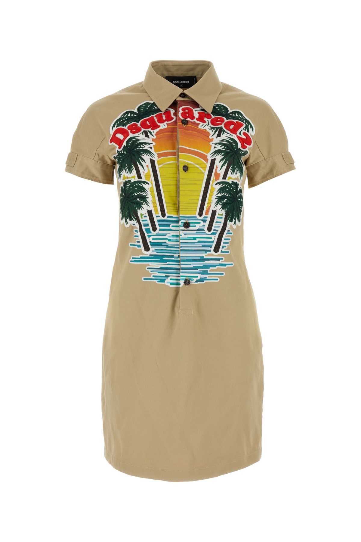 image of Dsquared2 Beige Stretch Cotton Sunset Shirt Dress in Beige O Tan, Women's (Size XS)