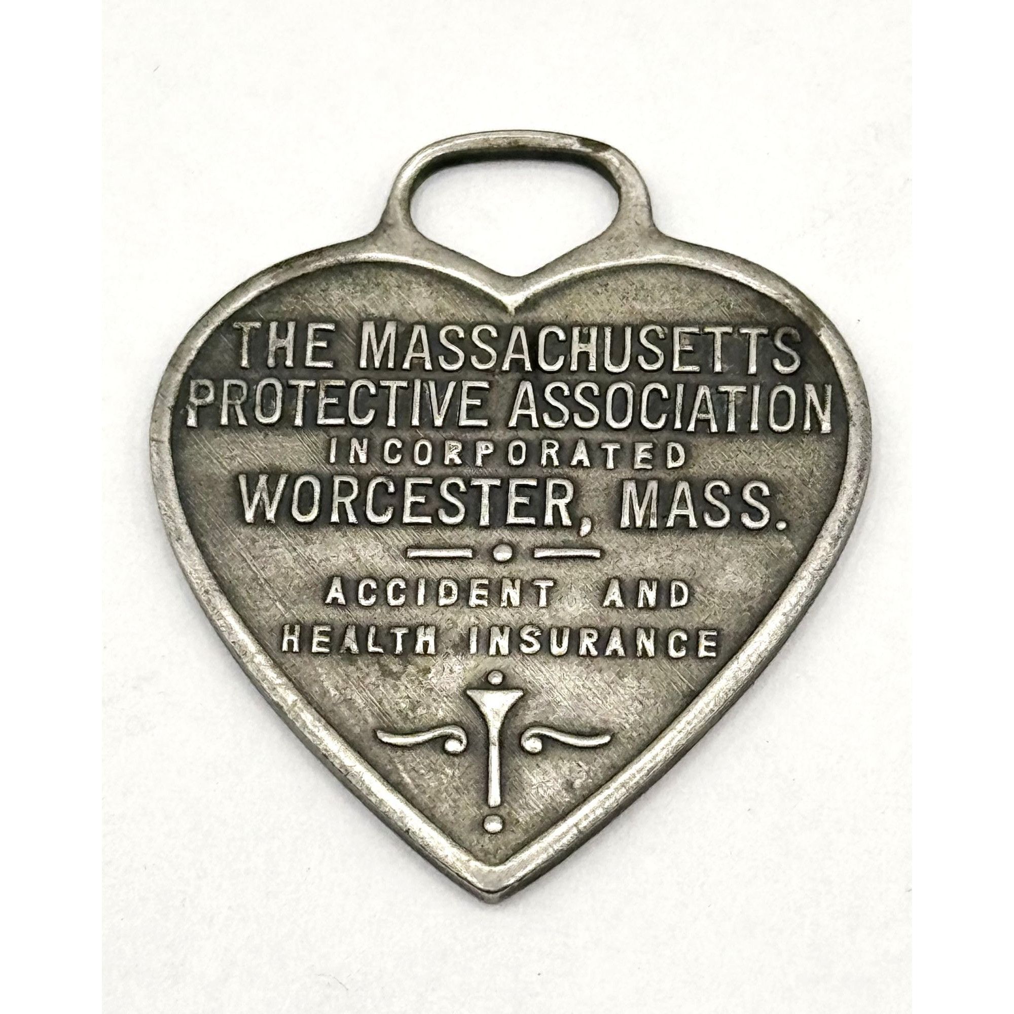 Antique Massachusetts Protective Insurance ID Key Tag Heart