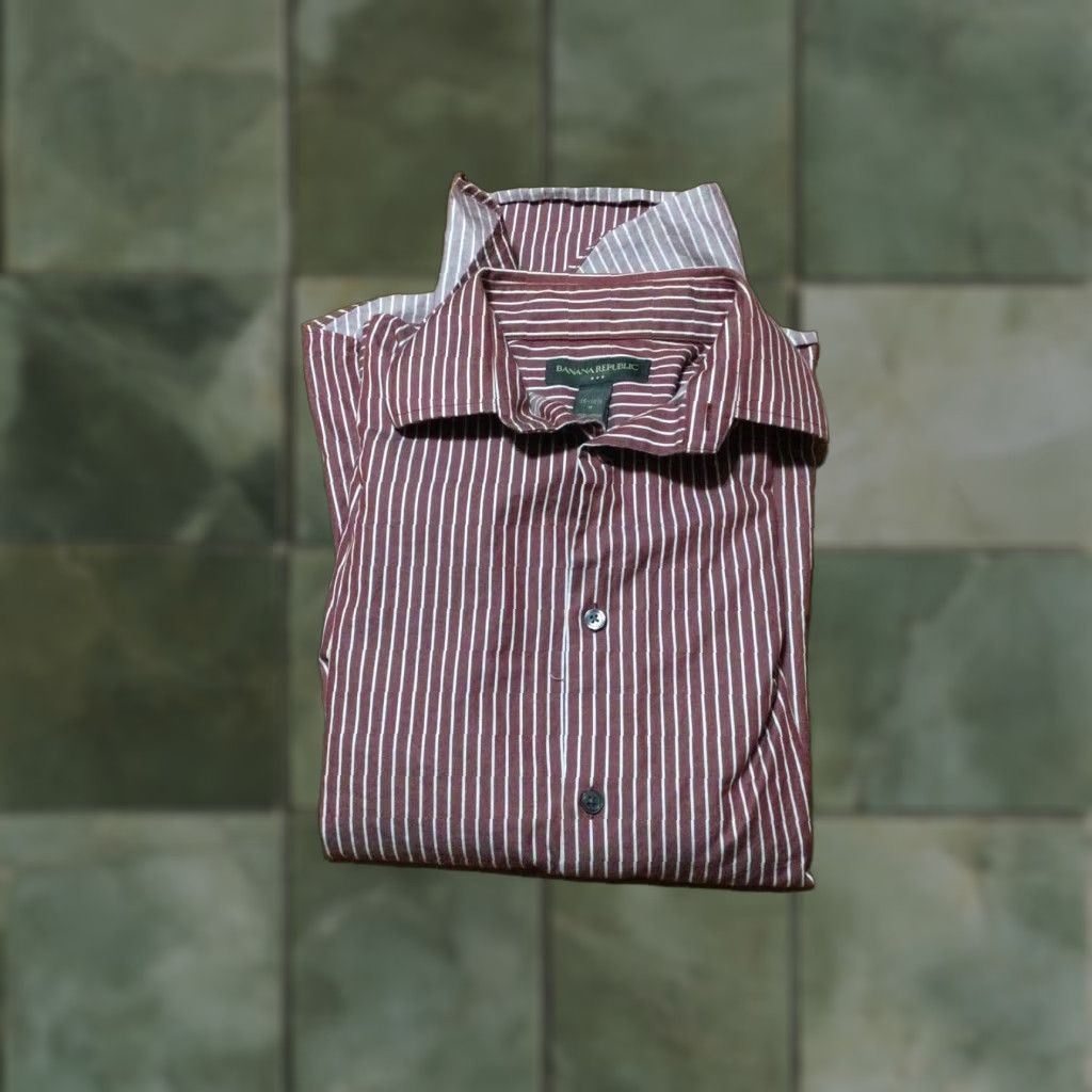 Banana Republic Banana Republic Men's Button-Up Shirt Long Sleeve Medium Red Striped Cotton Casual Size US M / EU 48-50 / 2 - 1 Thumbnail