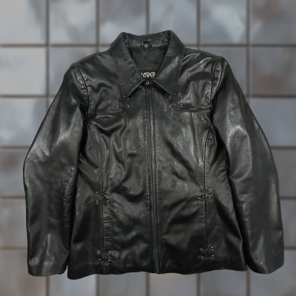 Kasper VINTAGE Kasper Leather Jacket Womens Large Black Lace Up Detail Moto Satin Lined Size L / US 10 / IT 46 - 1 Thumbnail