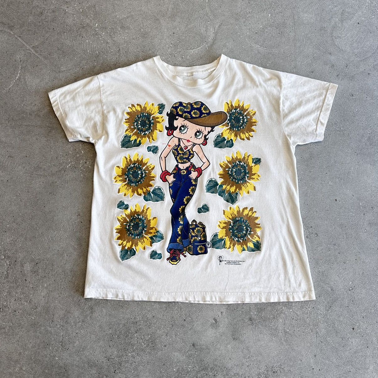 Japanese Brand × Vintage Vintage 1995 Betty Boop Sun Flower All Over Print GraphicTee Size US L / EU 52-54 / 3 - 1 Thumbnail
