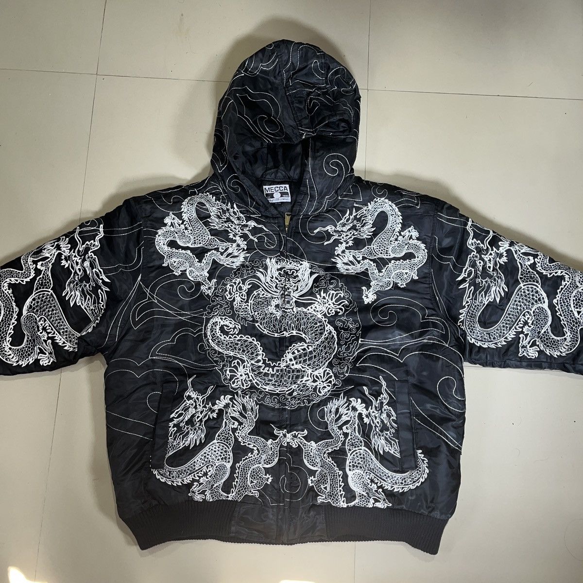 image of Bomber Jacket x Vintage Mecca All Over Dragon Stitched Jacket in Black, Men's (Size XL)