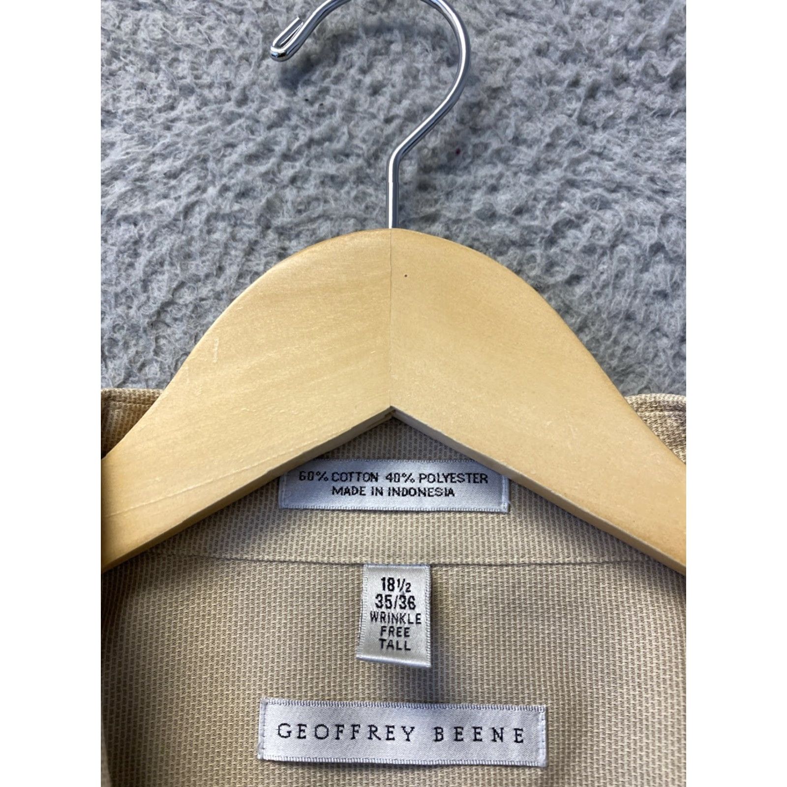 Geoffrey Beene Geoffrey Beene Men's Dress Shirt 18.5/36 Wrinkle Free Tan Button Up Formal Fitted Size 48R - 3 Thumbnail