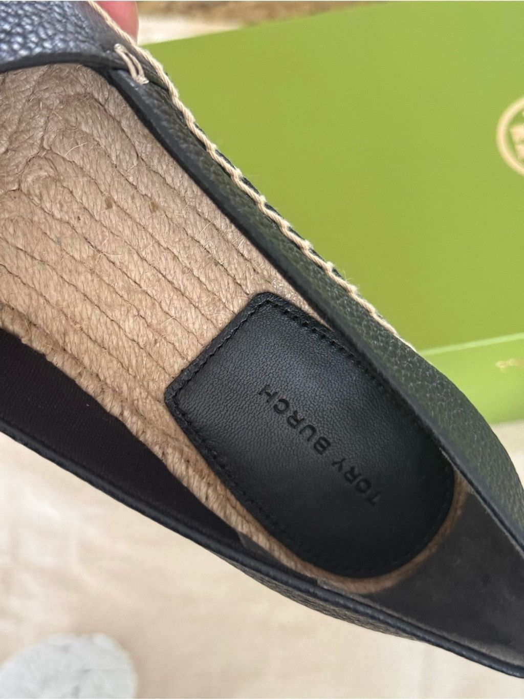 Tory Burch Tory Burch Black Leather Espadrille Slip-Ons with Natural Ra Size US 8.5 / IT 38.5 - 6 Thumbnail