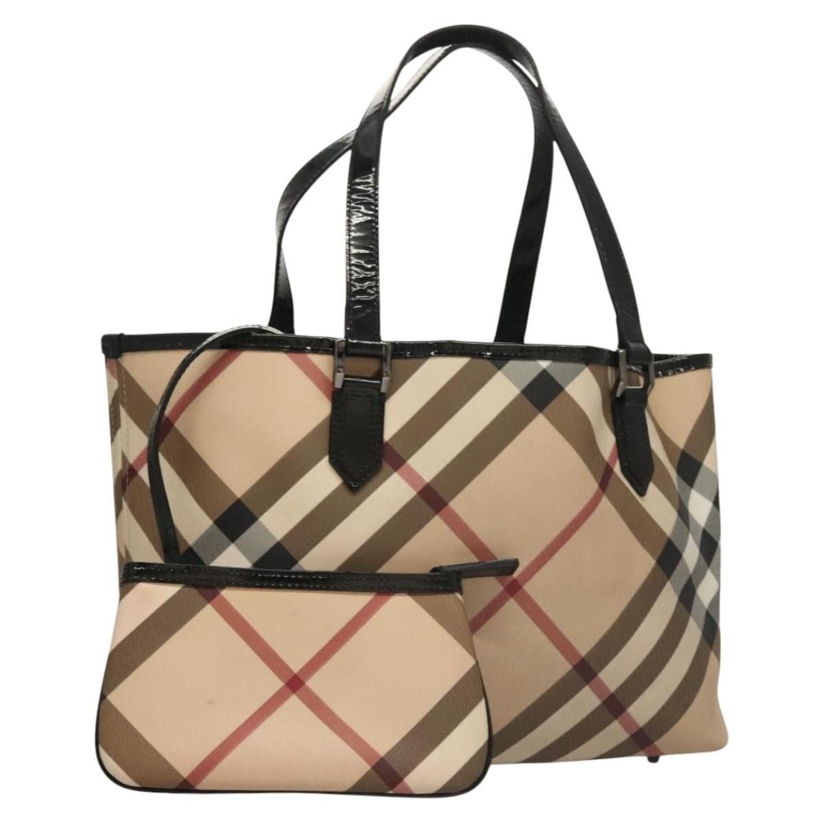 Burberry Nova Check Tote Bag Pvc Beige Silver Auth 116185 in Beige/Silver, Women's