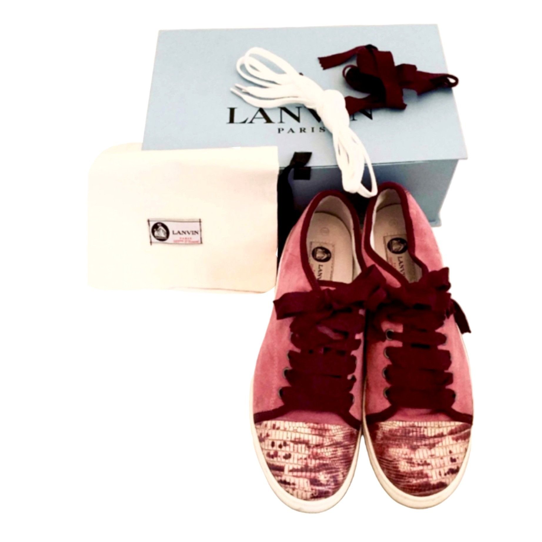 image of Lanvin Suede Sneakers With Lizard Cap Toe Size 39Eu in Red White, Women's
