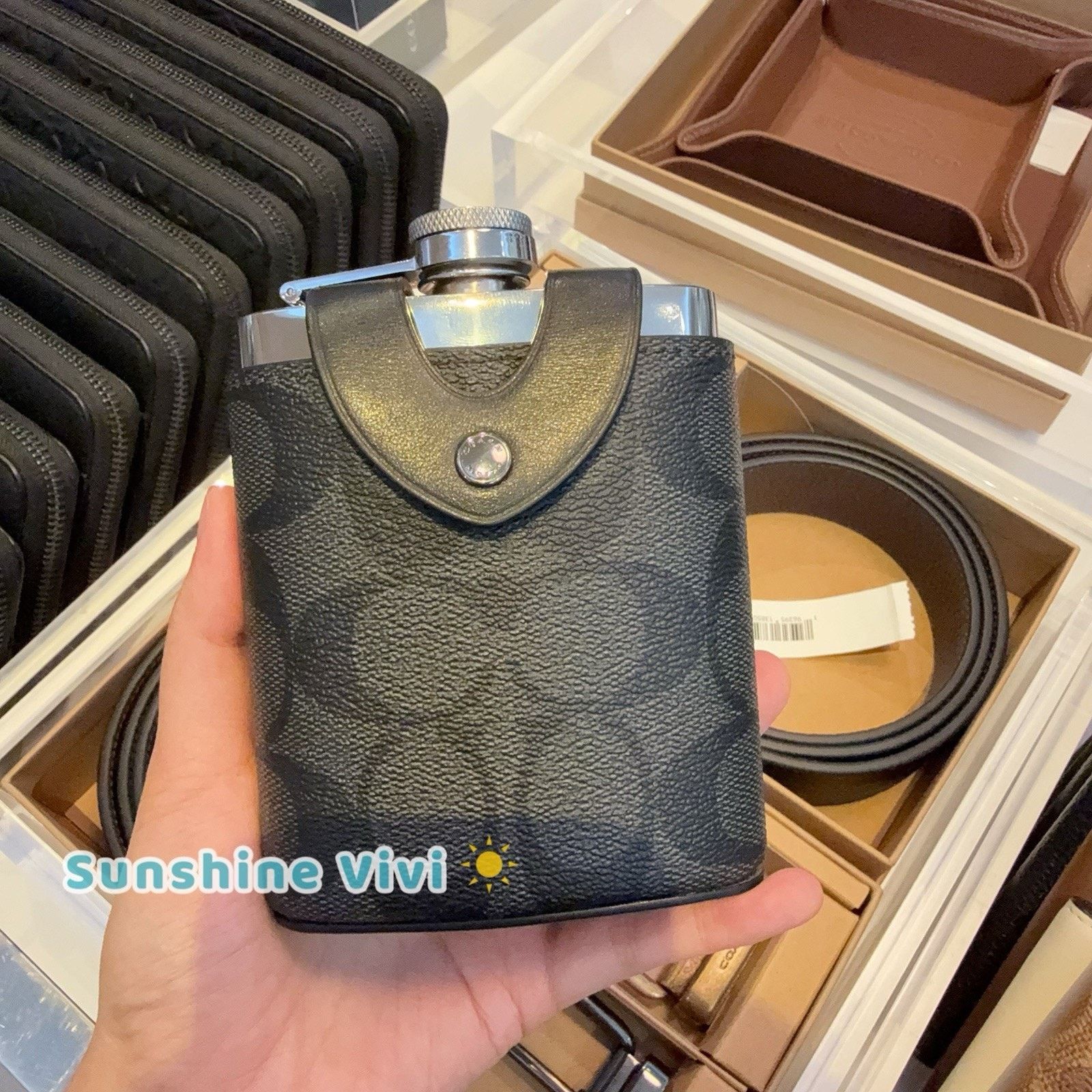 Coach NEW COACH Flask Charcoal Coated Canvas Metal Pocket CE786 Size ONE SIZE - 1 Thumbnail