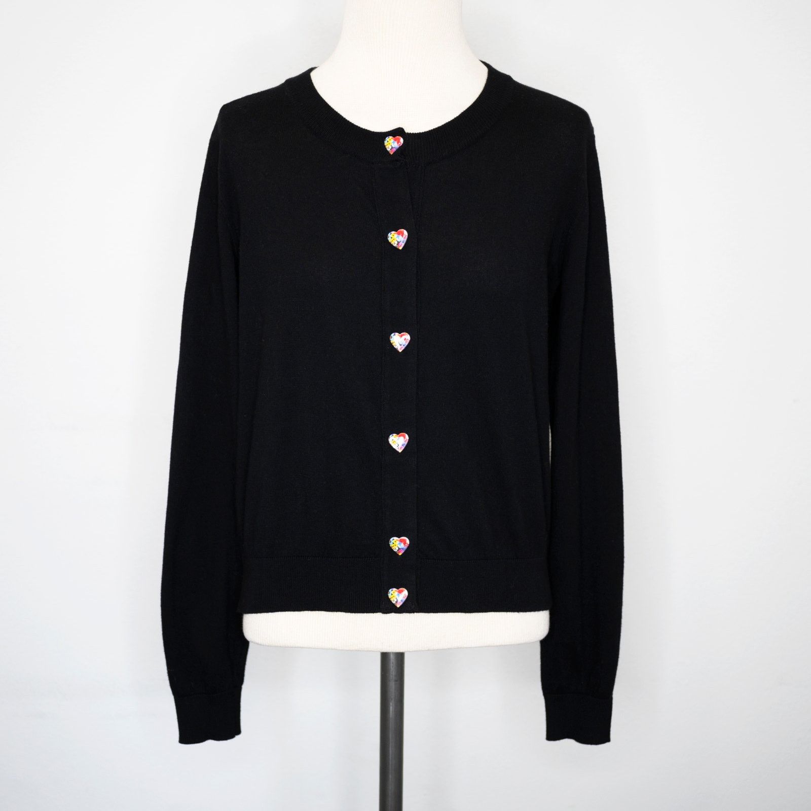 image of Love Moschino Floral Heart Snap Button Cardigan in Black, Women's (Size Medium)