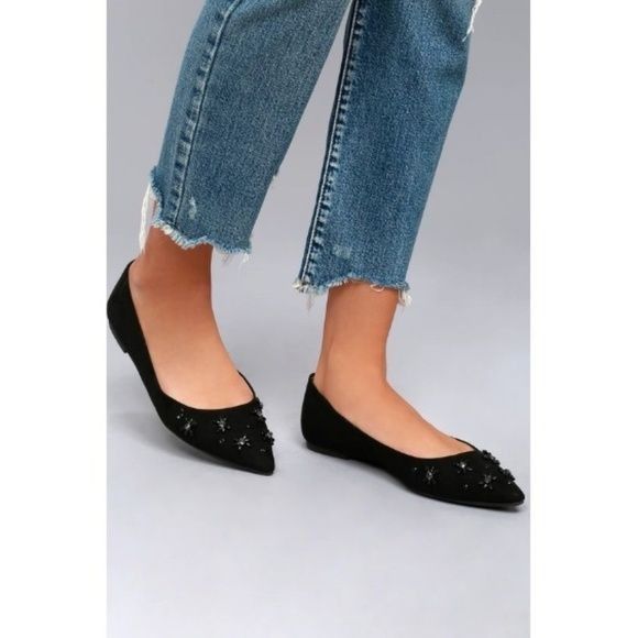 Circus By Sam Edelman Black Velvet Flats With Rhinestone & S