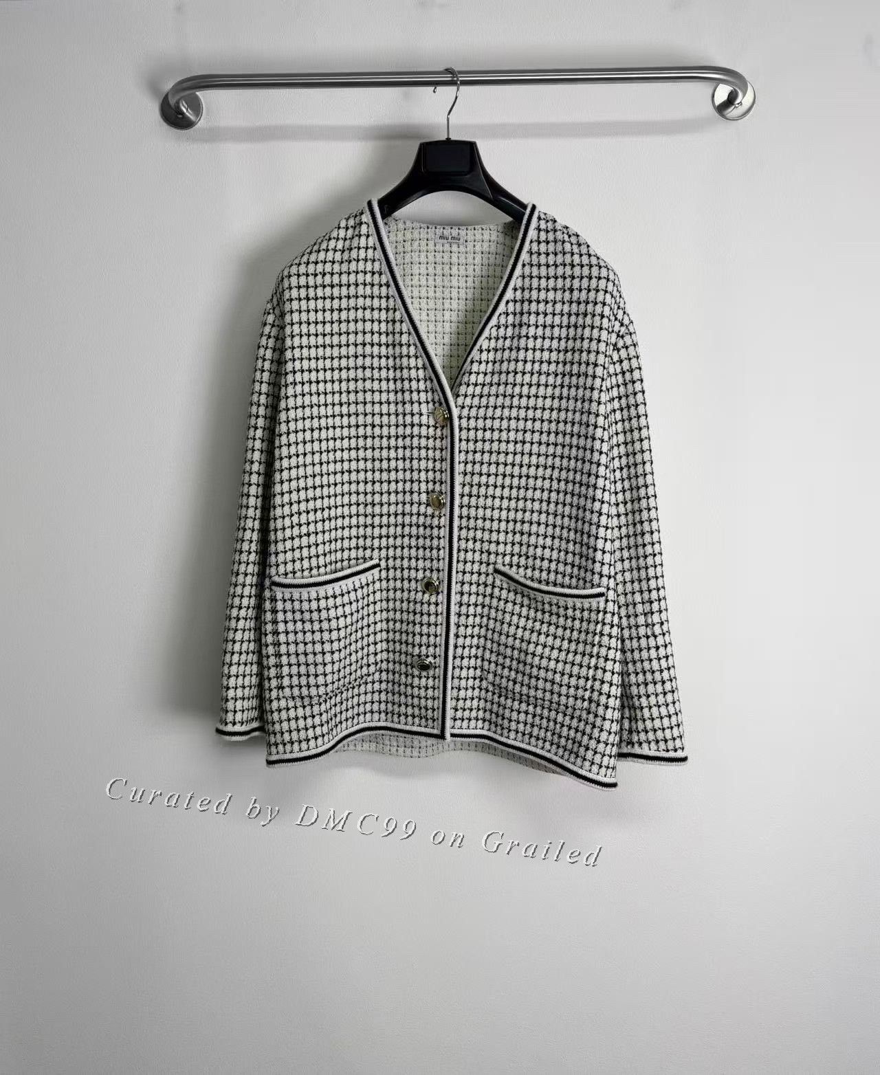 Miu Miu Miu Miu V-neck Houndstooth Tweed Jacket Size M / US 6-8 / IT 42-44 - 1 Thumbnail