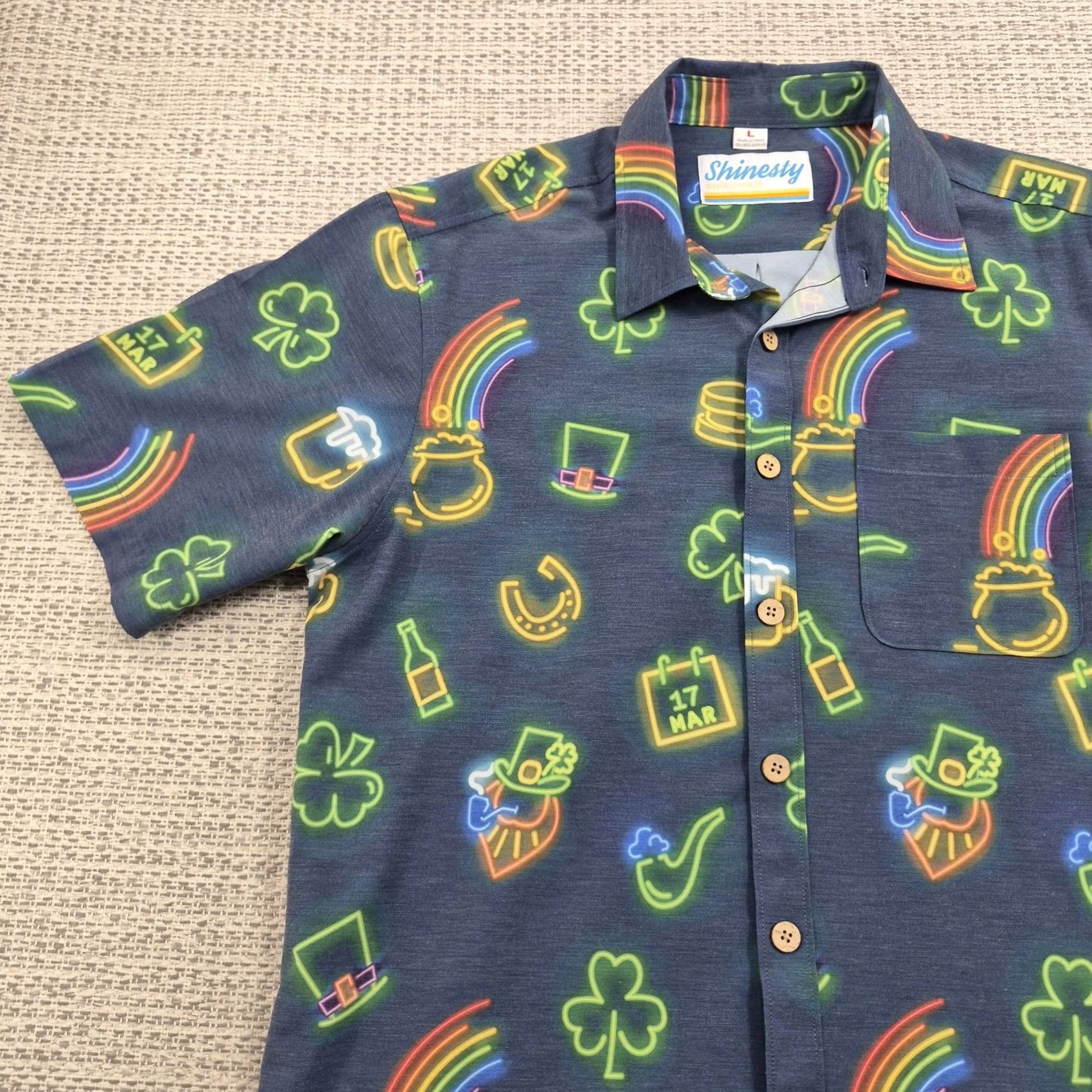 Vintage Shinesty Button Up Shirt Mens Large St Patricks Day Short Sleeve Casual Shirt Size US L / EU 52-54 / 3 - 3 Thumbnail