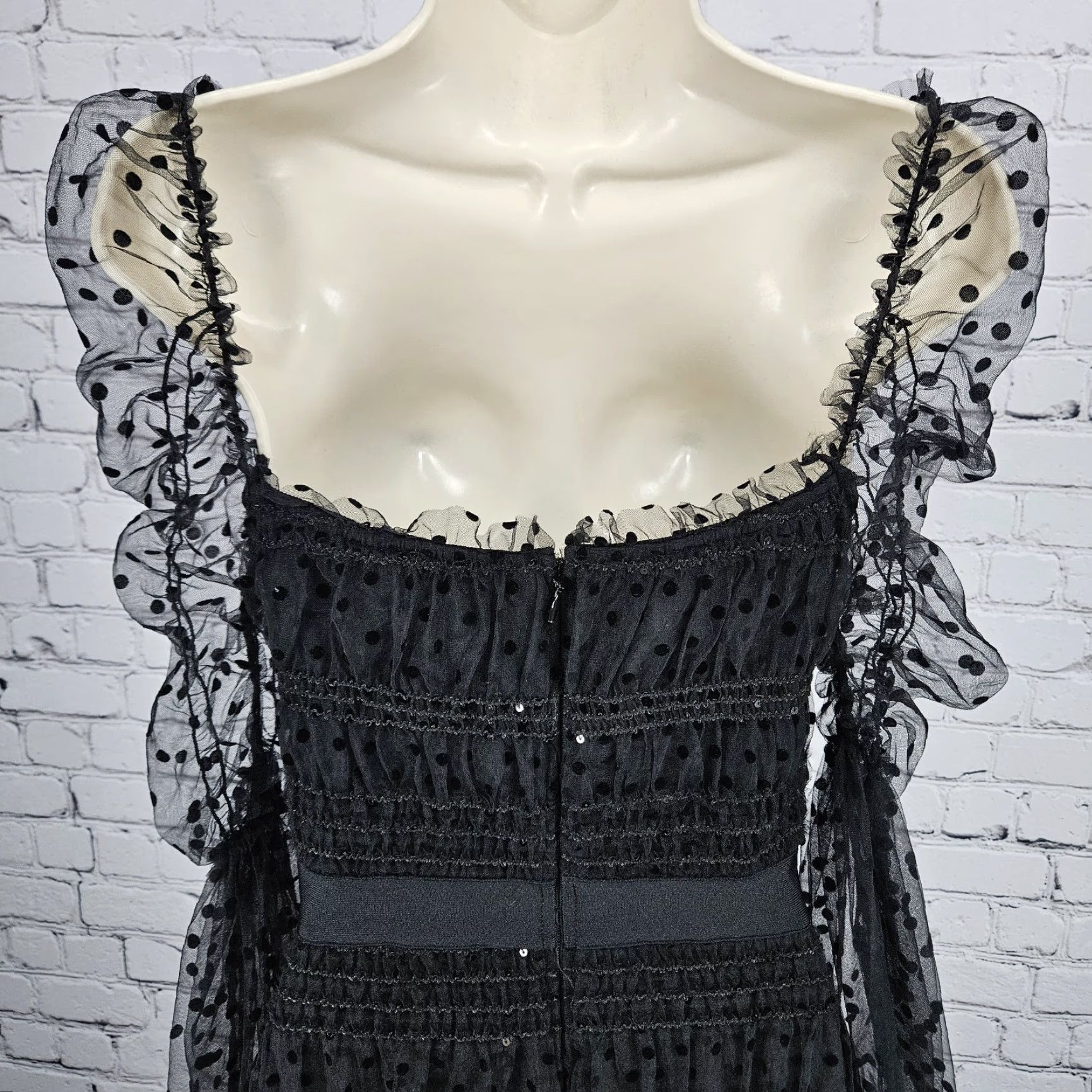 Vintage NWT Bella Barnett Black Sheer Polka Dot Overlay Sequin Bodycon Maxi Dress XS Size XS / US 0-2 / IT 36-38 - 7 Thumbnail