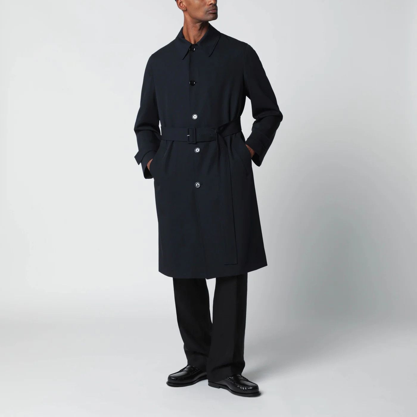Lardini o1d2blof0526 Single-breasted Wool Trench Coat in Blue Size US L / EU 52-54 / 3 - 2 Thumbnail