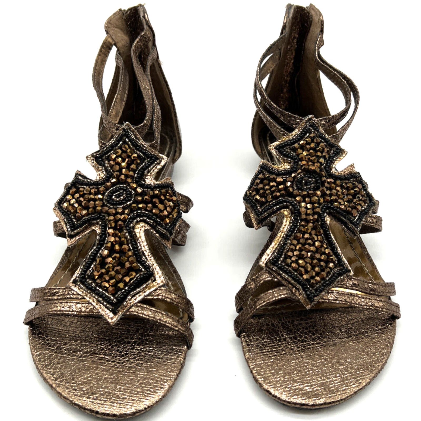 Vintage Two Lips Womens Flat Sandals Open Toe Rhinestone Cross Bronze 7.5 Women Shoes Size US 8 / IT 38 - 3 Thumbnail