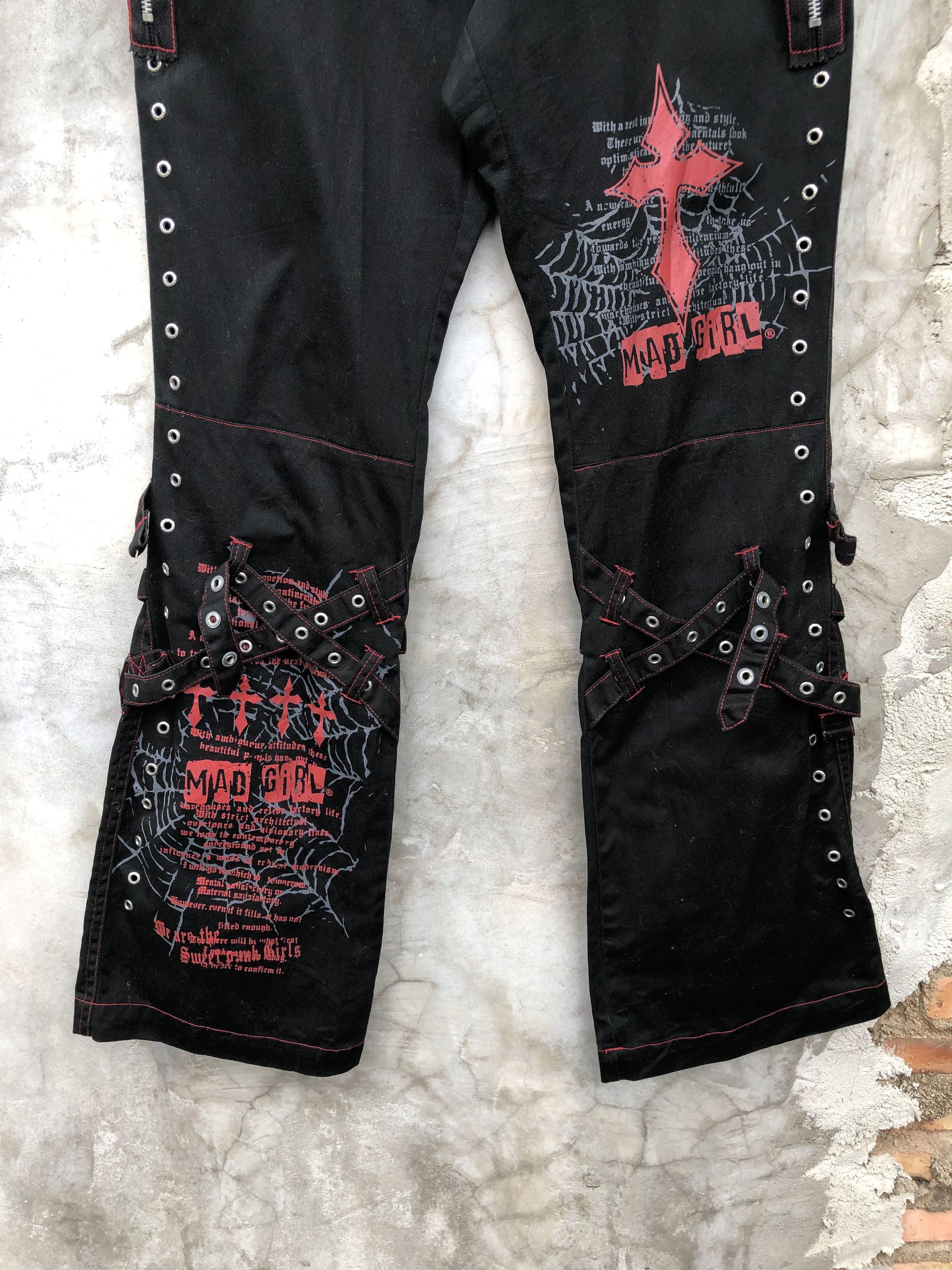 Beauty Beast Mad Girl by Mad Punks Bondage Goth flared pants Size 28" / US 6 / IT 42 - 3 Thumbnail