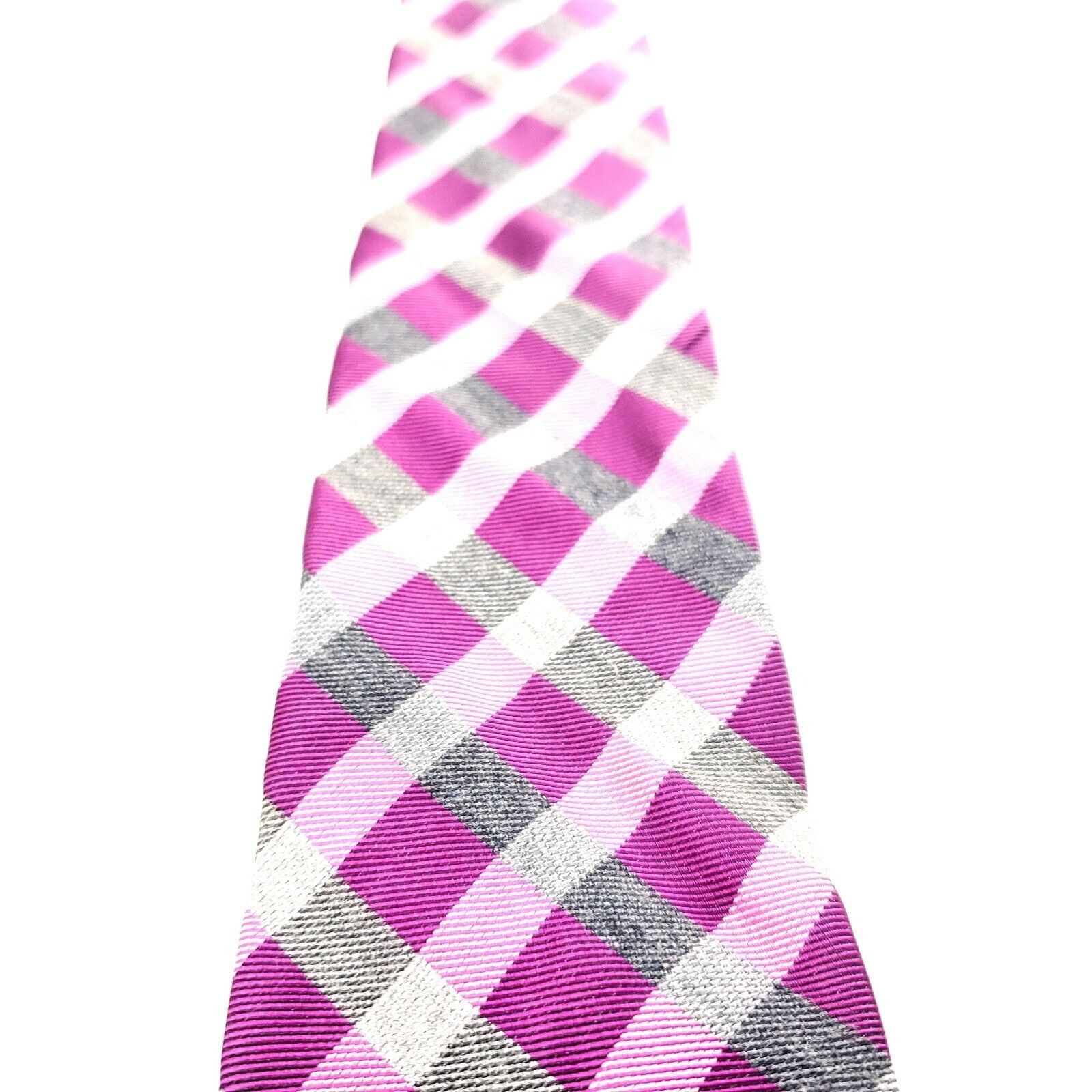 Calvin Klein Calvin Klein Silk Viscose Tie Purple Gray Plaid Skinny Woven Size ONE SIZE - 2 Thumbnail
