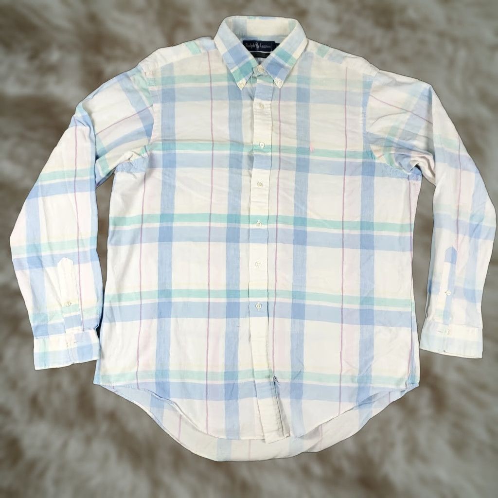 Ralph Lauren VINTAGE Ralph Lauren Shirt Men XL Blue Plaid Button-Up Pony Logo 90s CPO/Workwear Style, Regular Fit Size US XL / EU 56 / 4 - 1 Thumbnail