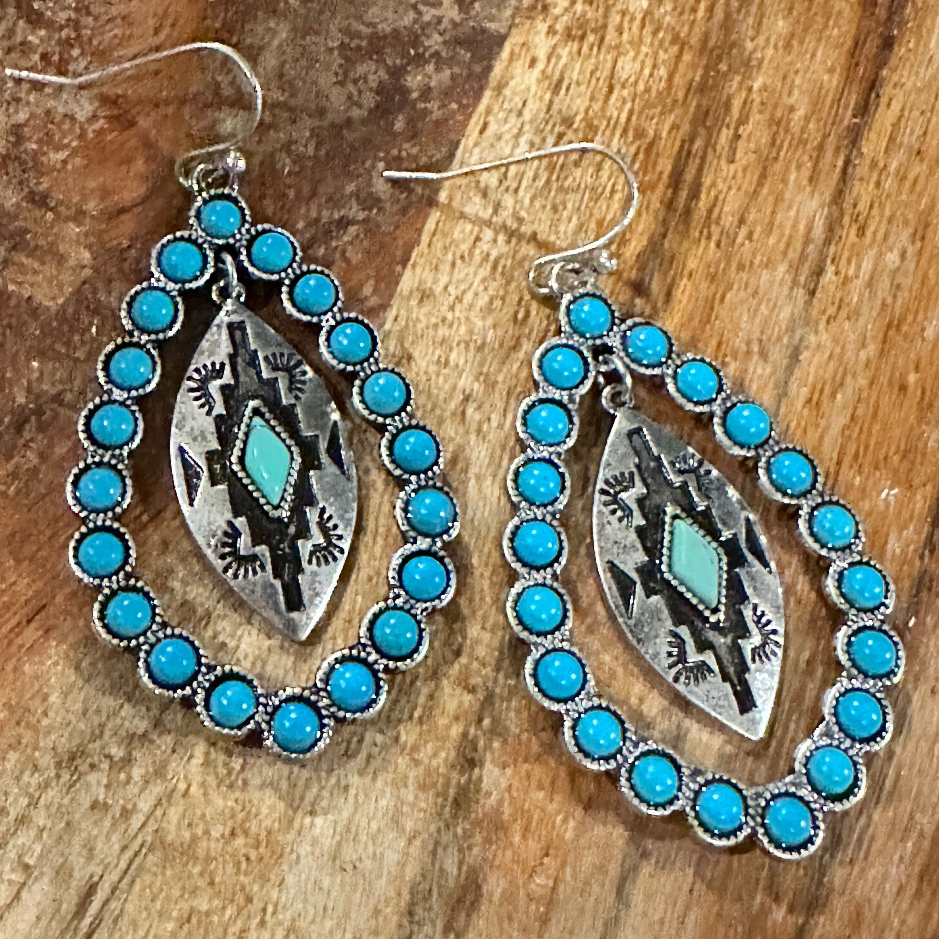 Other Aztec-Inspired Teardrop Turquoise Earrings - Chic Statement Size ONE SIZE - 9 Thumbnail