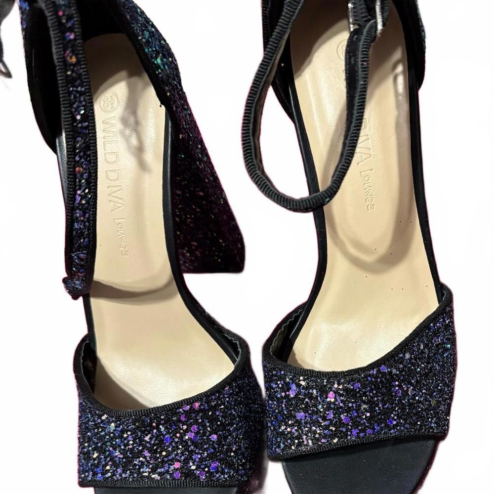 Designer Wild Diva Glitter Platform Heels - Sparkly Stiletto Sandals Size US 8.5 / IT 38.5 - 3 Thumbnail