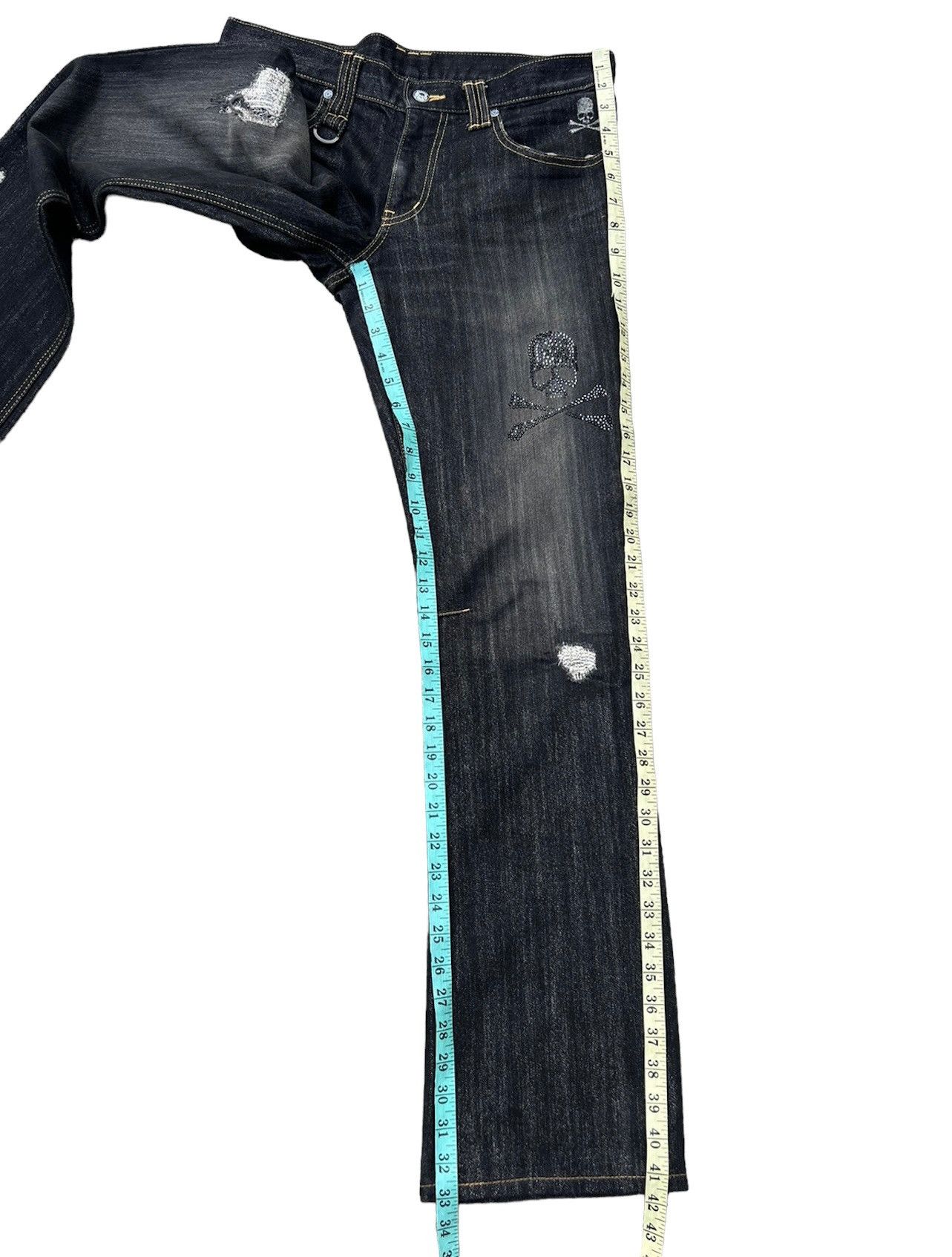 Roen Roen Japan Rips Shining Denim Cross Bones Skull Flare Jeans Size US 31 - 5 Thumbnail