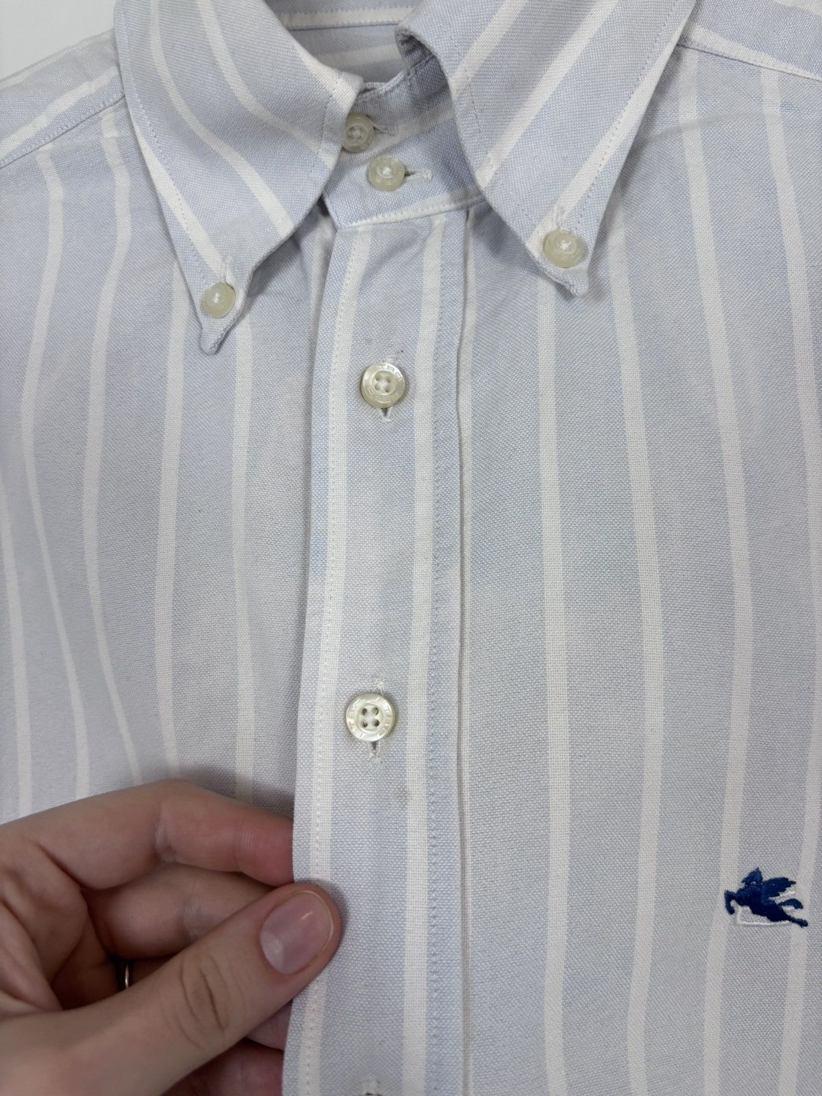 Etro Etro Milano Men’s White/Blue Striped Long Sleeve Shirt Size US L / EU 52-54 / 3 - 18 Thumbnail
