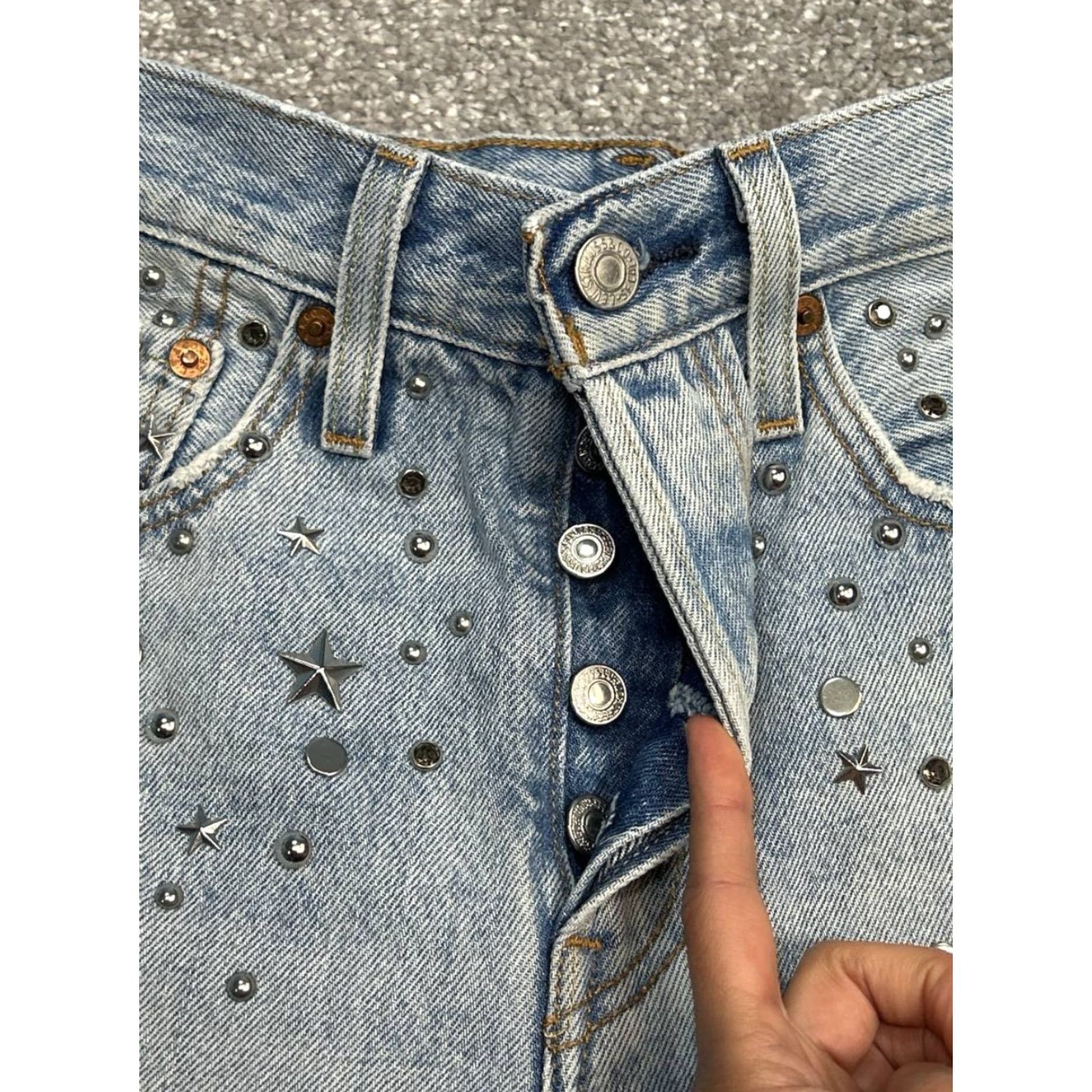 Levi's VINTAGE Levis 501 Jeans Womens 25x28 Blue Distressed Studded Frayed Hem 26x27 Shirt? Size 42" / US 20 - 6 Thumbnail