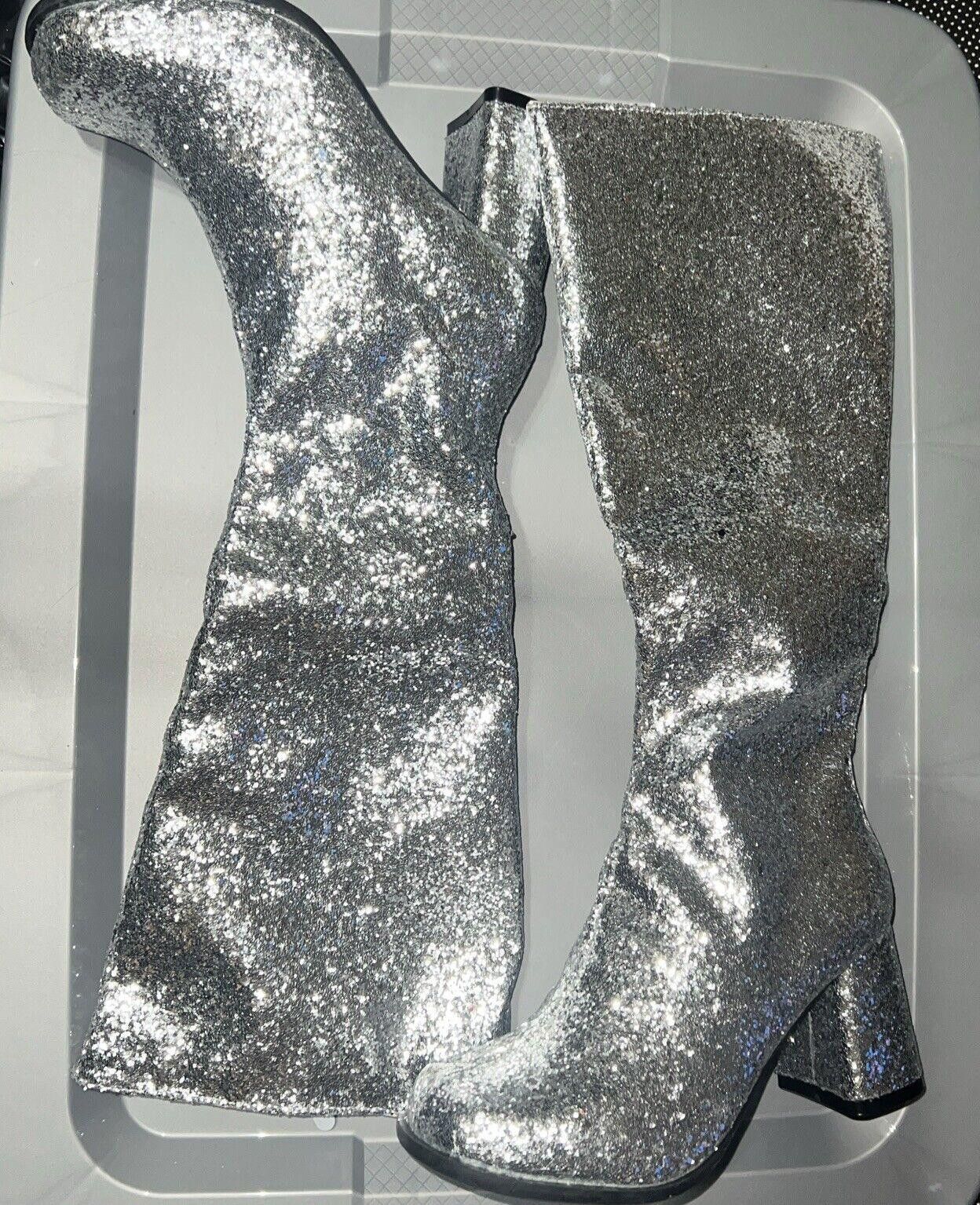 Designer Sz 6 Silver Glitter High Go Go Boots Heels Dolls Kill Size US 6 / IT 36 - 2 Thumbnail