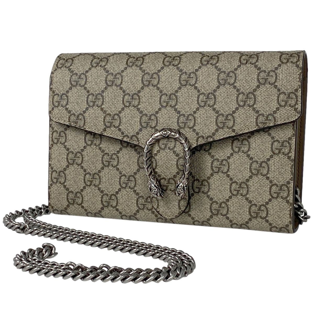 Gucci Dionysus GG Supreme Chain Wallet Shoulder Bag Long Beige Brown