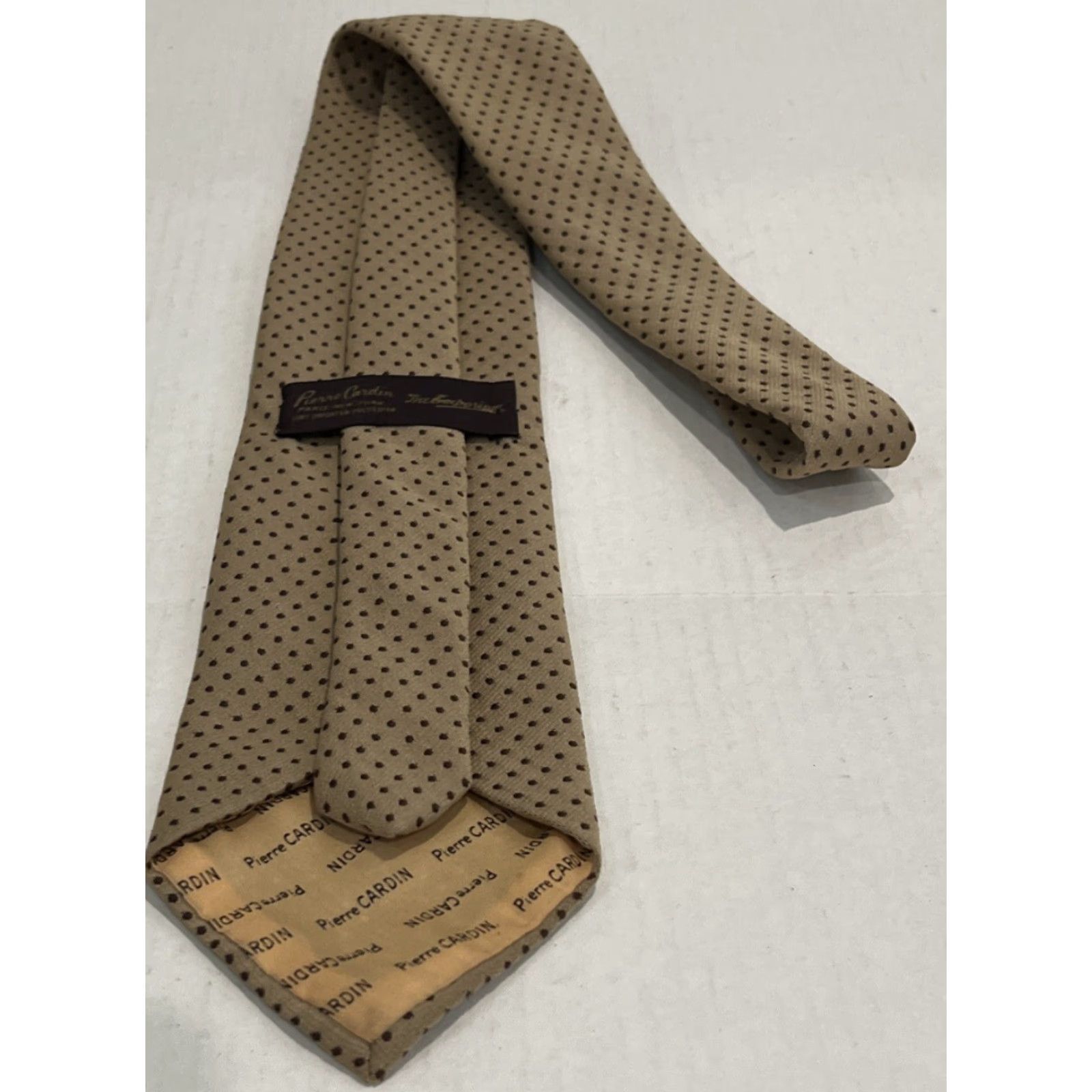 Pierre Cardin Vintage Pierre Cardin Paris NY Men Necktie Polyester Brown w/ Brown Dots Logo Size ONE SIZE - 5 Thumbnail