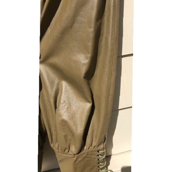 Vintage VINTAGE Fenn Wright Manson Leather Harem Pant Capri Pants XS 70s 24.5” Waist Leather Pleated Pockets Lace-up Zipper 100% Front Pockets Mens Womens? Size 26" / US 2 / IT 38 - 5 Thumbnail