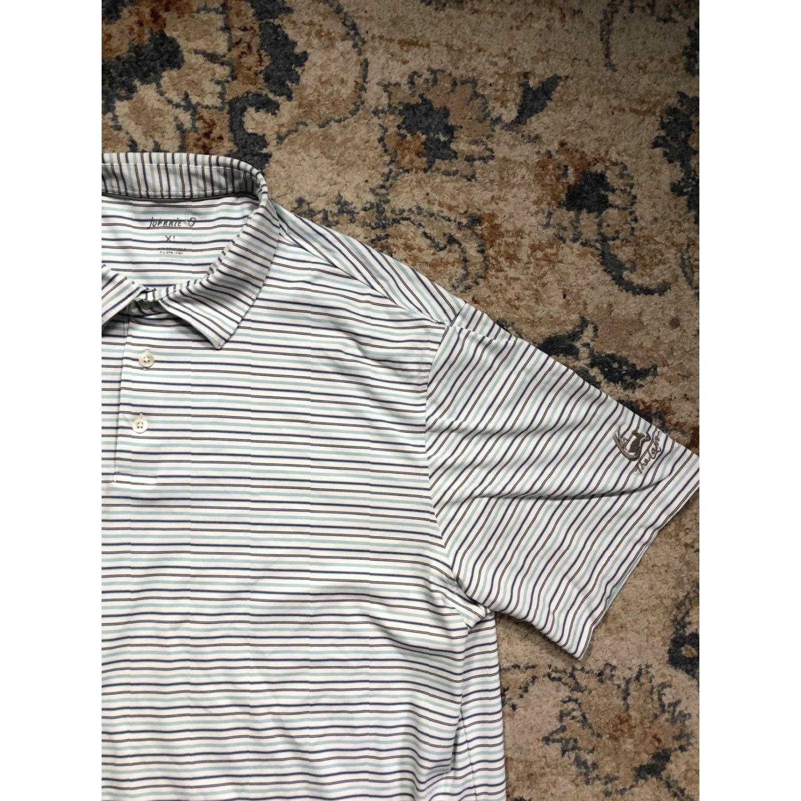 johnnie-O johnnie-O Polo Shirt Mens XL White Blue Green Stripe Golf Performance Stretch Polo Shirt Mens XL White Blue Green Stripe Golf Nike Size US XL / EU 56 / 4 - 4 Thumbnail