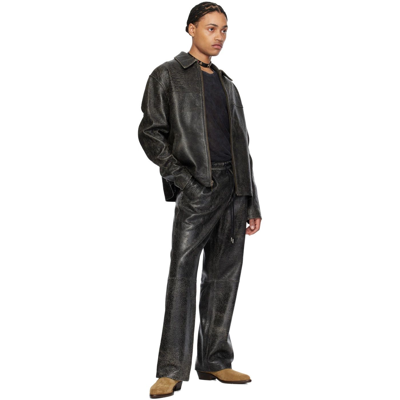 Guess USA Black Cracked Leather Jacket Lamkskin Lederjacke