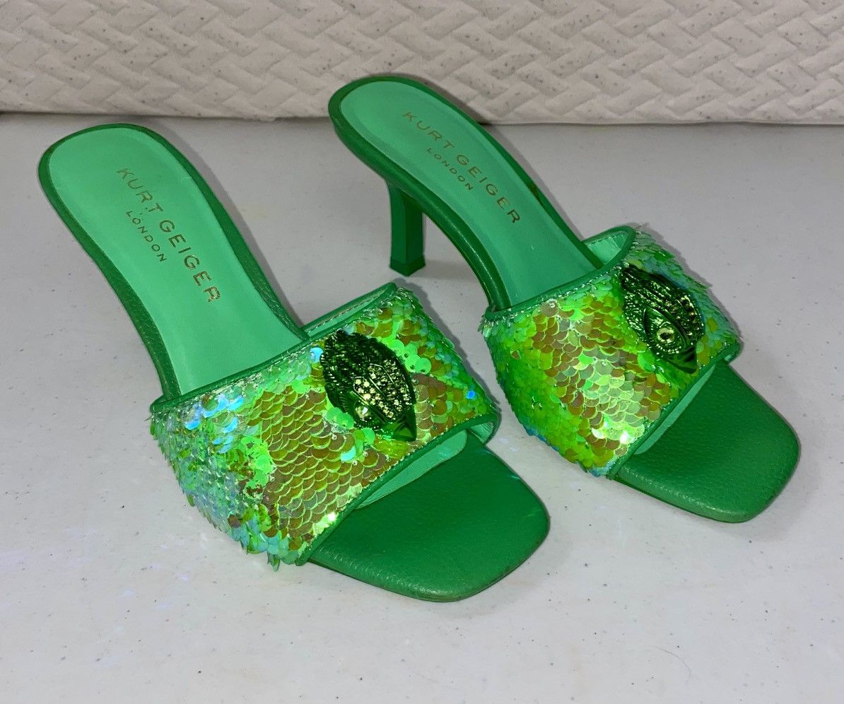 Kurt Geiger KURT GEIGER Green Kensington Sequin-Embellished Woven Mules Size US 6.5 / IT 36.5 - 6 Thumbnail