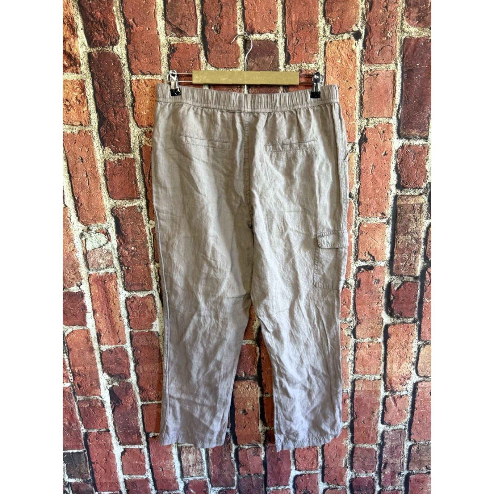 Rachel Zoe VINTAGE Rachel Zoe Linen Pants Womens Khaki Pull On Straight Leg Cropped Size L Beige 26" Inseam Regular Size 36" / US 14 / IT 50 - 2 Thumbnail
