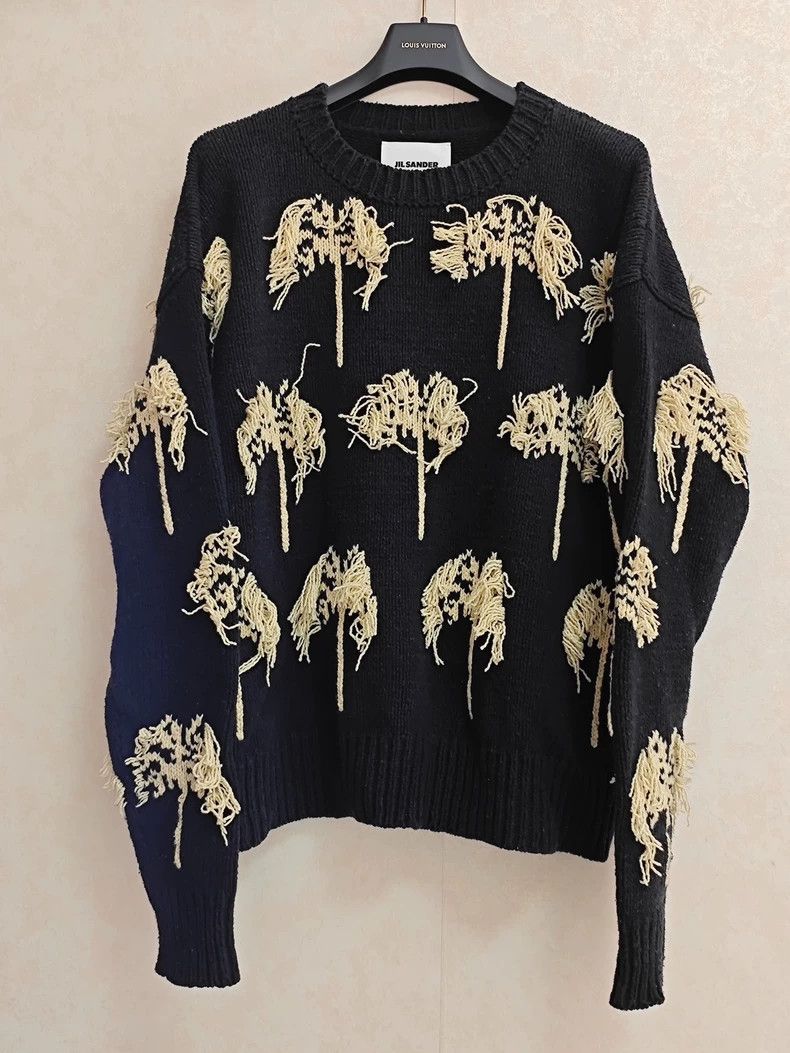 Jil Sander Jil Sander Black Knitted Sweater with Fringe Size US L / EU 52-54 / 3 - 1 Thumbnail