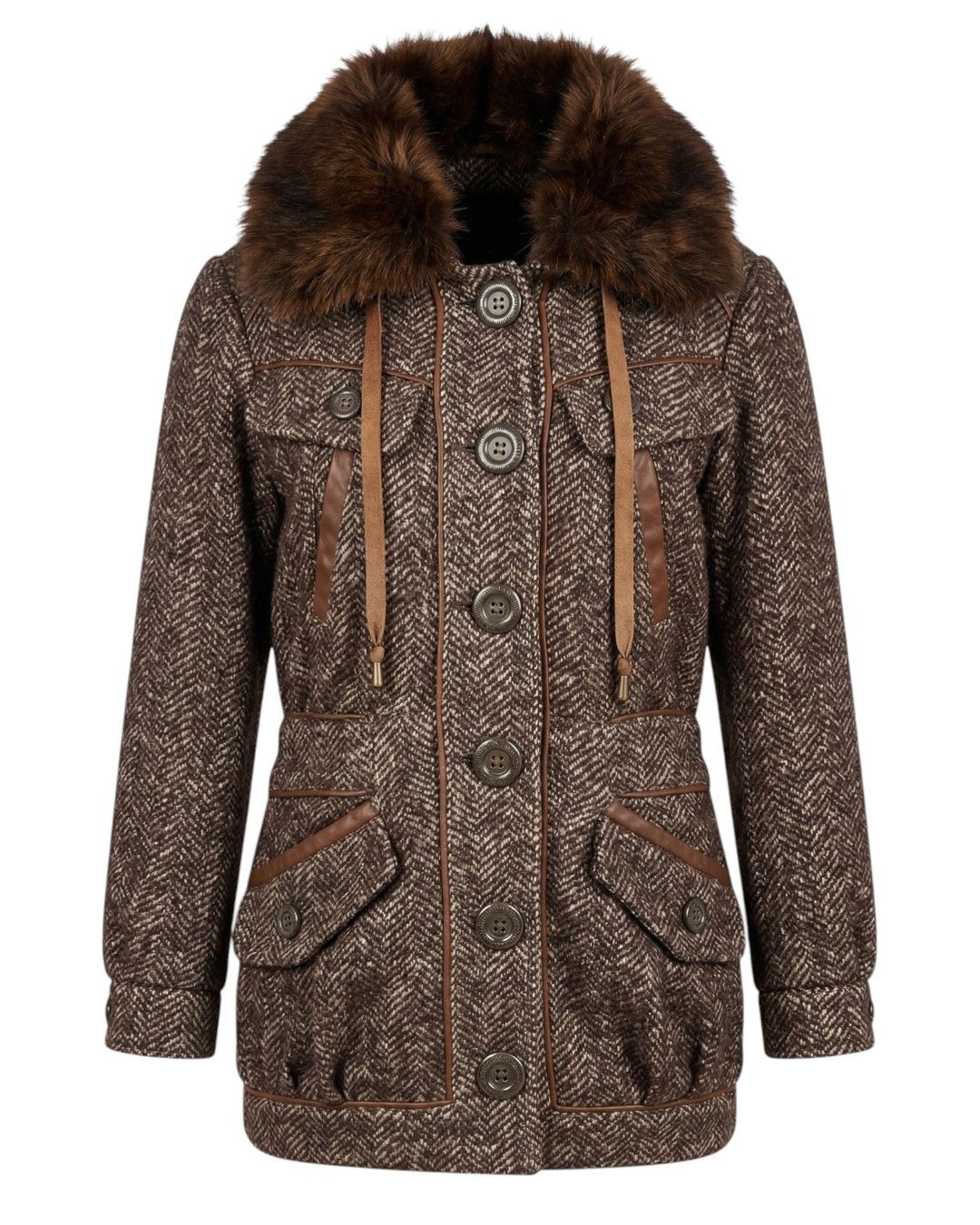 Roberto Cavalli FOX FUR COLLAR TWEED COAT JACKET Size M / US 6-8 / IT 42-44 - 1 Thumbnail