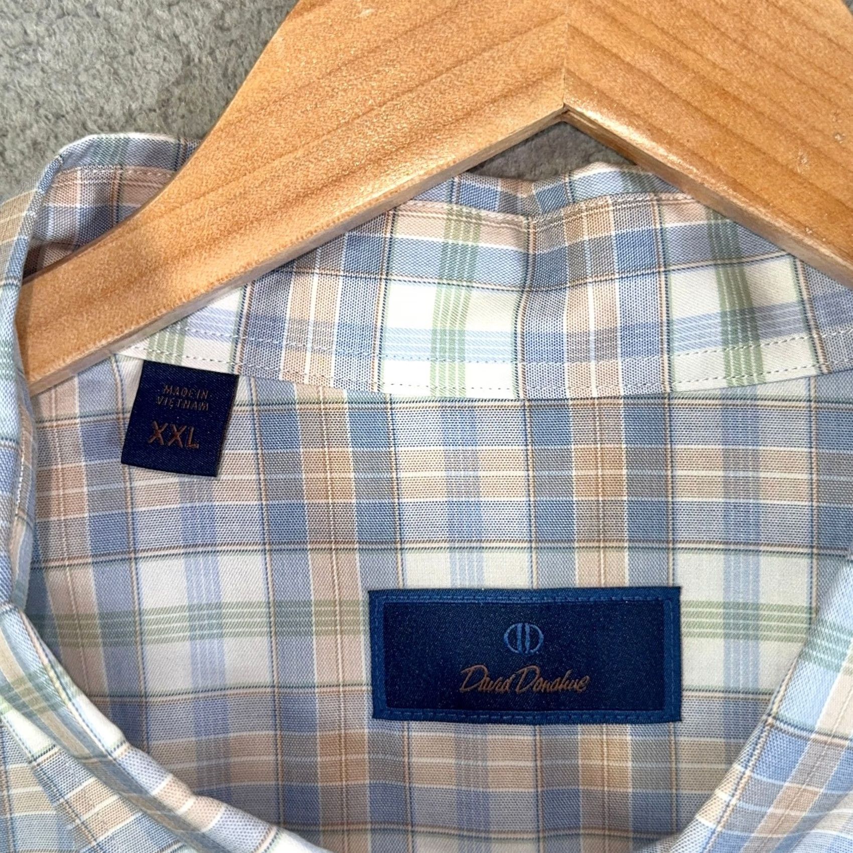 David Donahue David Donahue Sports Shirt Mens XXL Blue Tan Plaid Cotton Casual Button Up Size US XXL / EU 58 / 5 - 4 Thumbnail