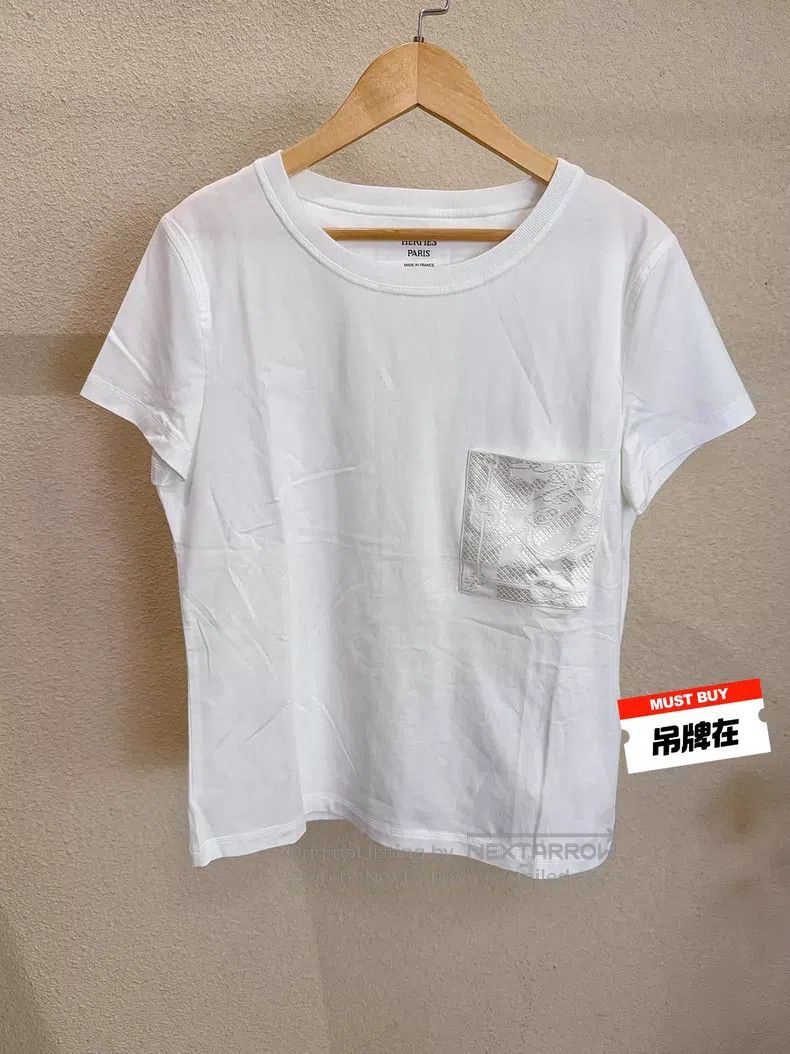 Hermes Hermes White Embroidered Pocket Short Sleeve T-Shirt Size XS / US 0-2 / IT 36-38 - 1 Thumbnail