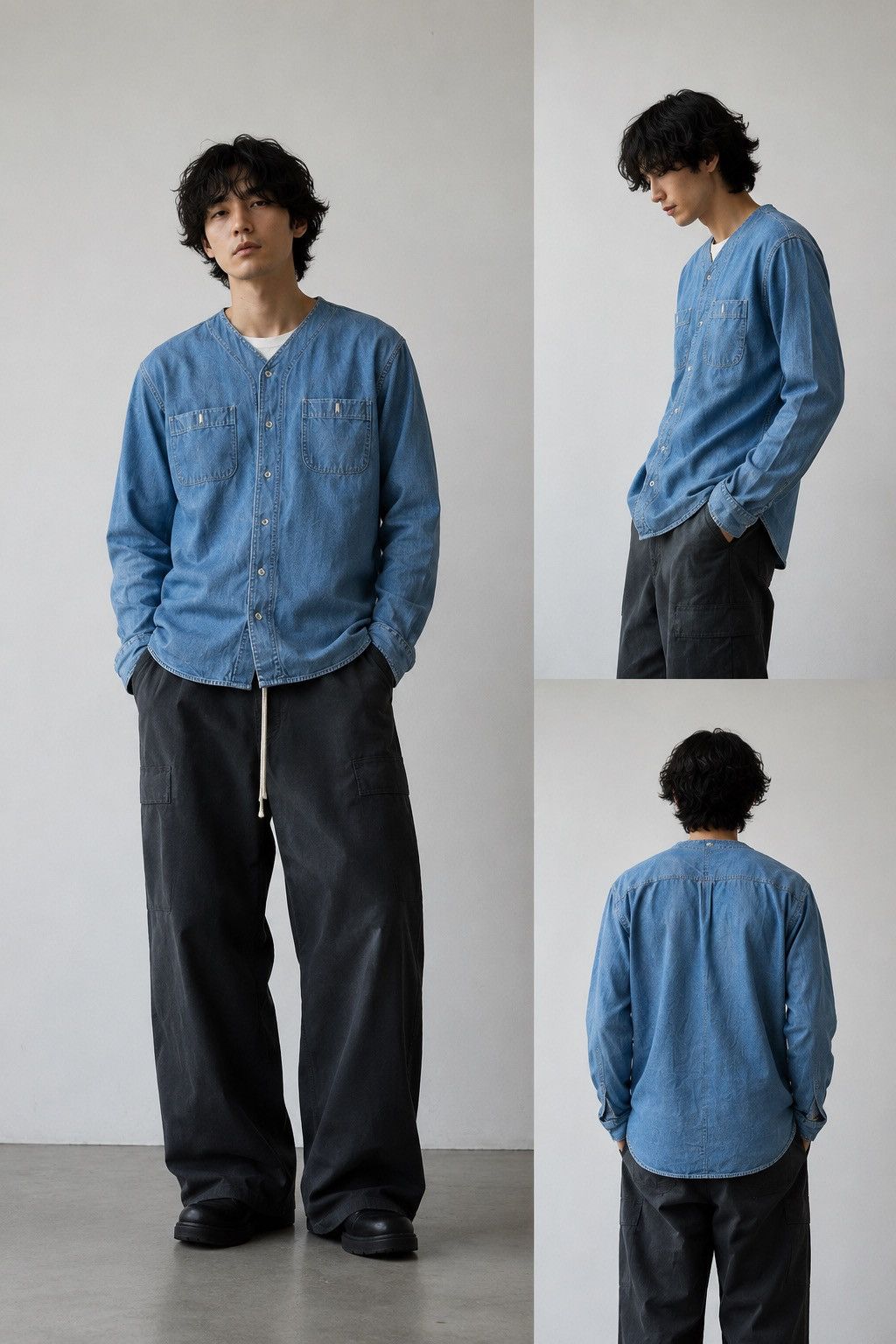Orslow Chambray Collarless Work Shirt Made in Japan Size 2