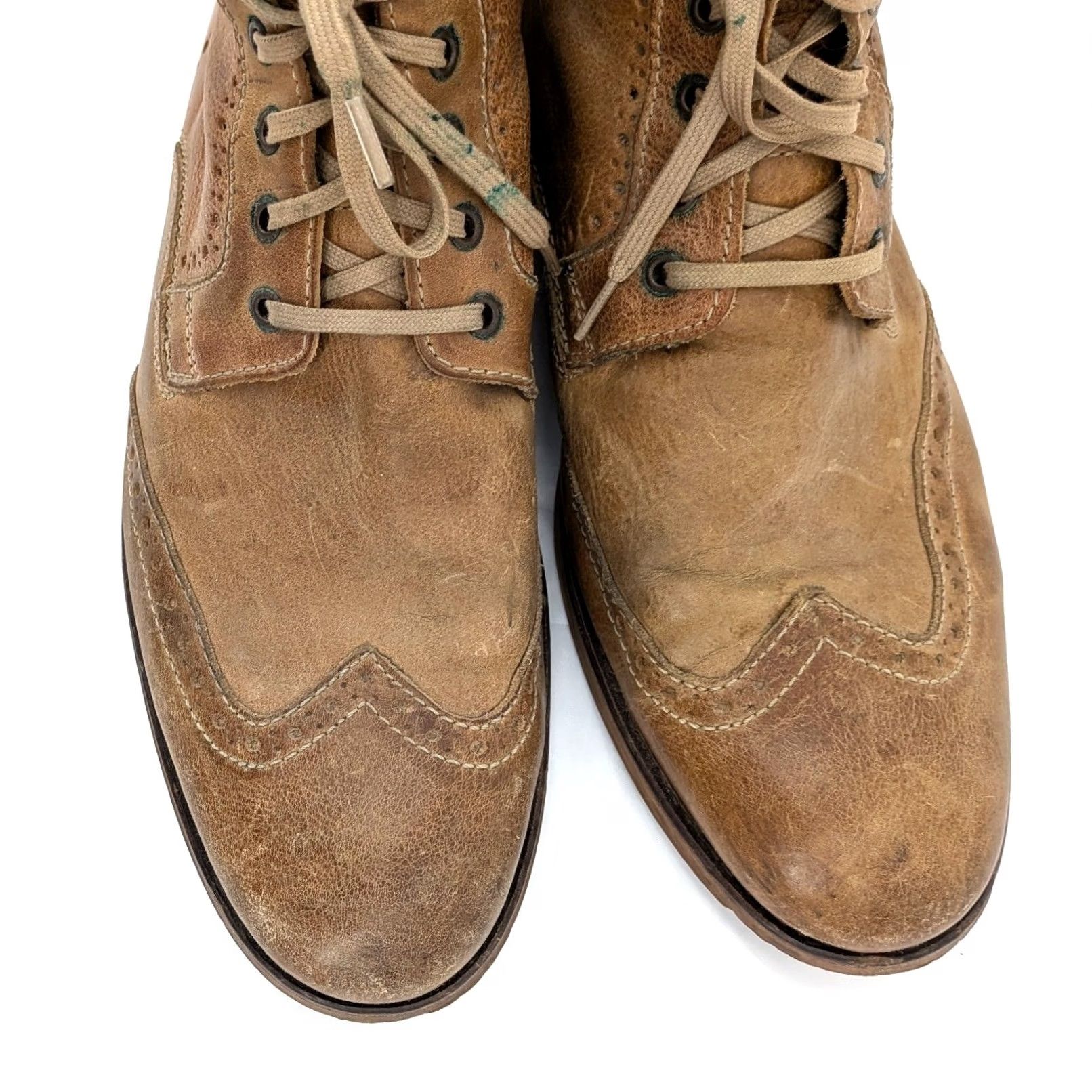 Aldo Leather Wingtip Boots Brown Lace Up Distressed Size 43 Mens display picture 2