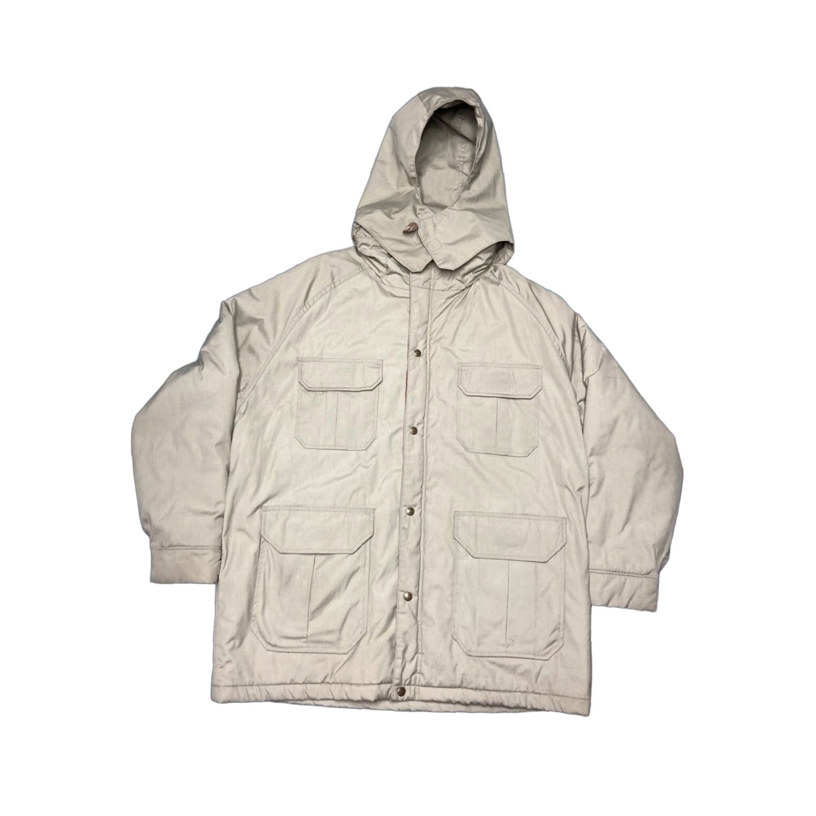 Vintage VINTAGE Woolrich Jacket Barn Coat Puffer 2 Way Zip Hooded Mens XL Beige Tan 90s Size US XL / EU 56 / 4 - 1 Thumbnail