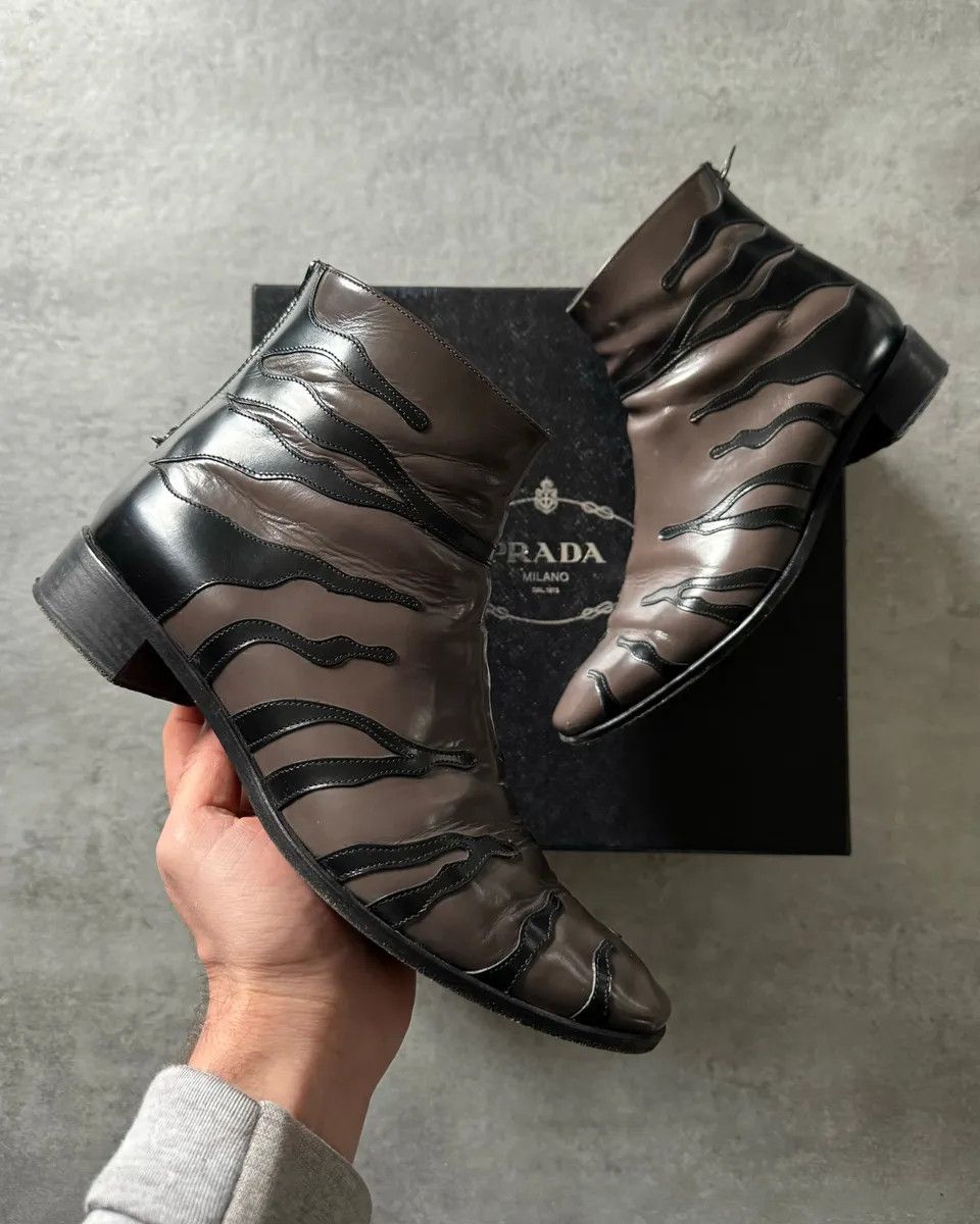 Prada 2000s Prada Zebra Brown Leather Boots Size US 7 / IT 37 - 1 Thumbnail