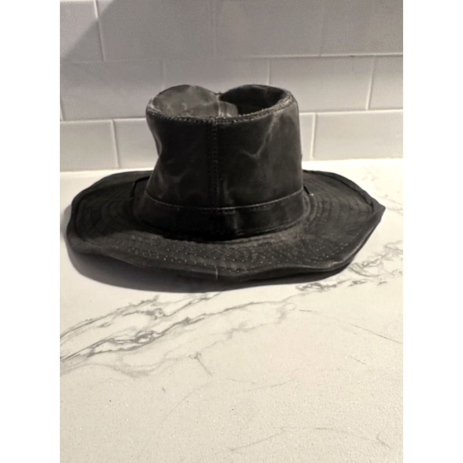 Vintage Dorfman Pacific Bucket Hat Fishing Medium Vented Strap Faux Leather Water Resistant Cotton Brown Men M Leather Fabric DPC Size ONE SIZE - 4 Thumbnail