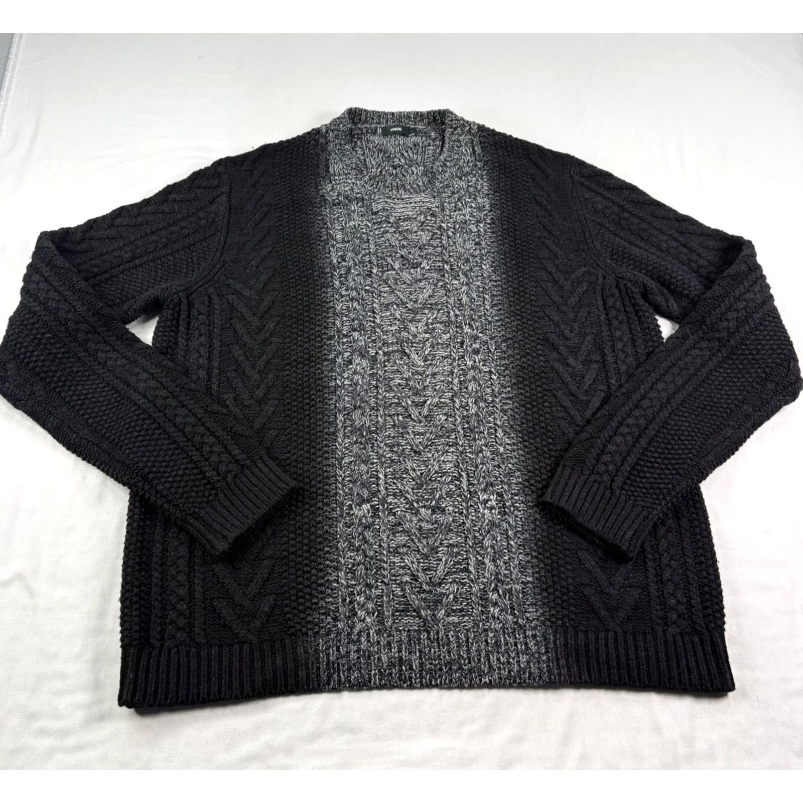 Vince Vince Sweater Mens Large Black Cable-Knit Wool Cashmere Pullover Size US L / EU 52-54 / 3 - 2 Thumbnail