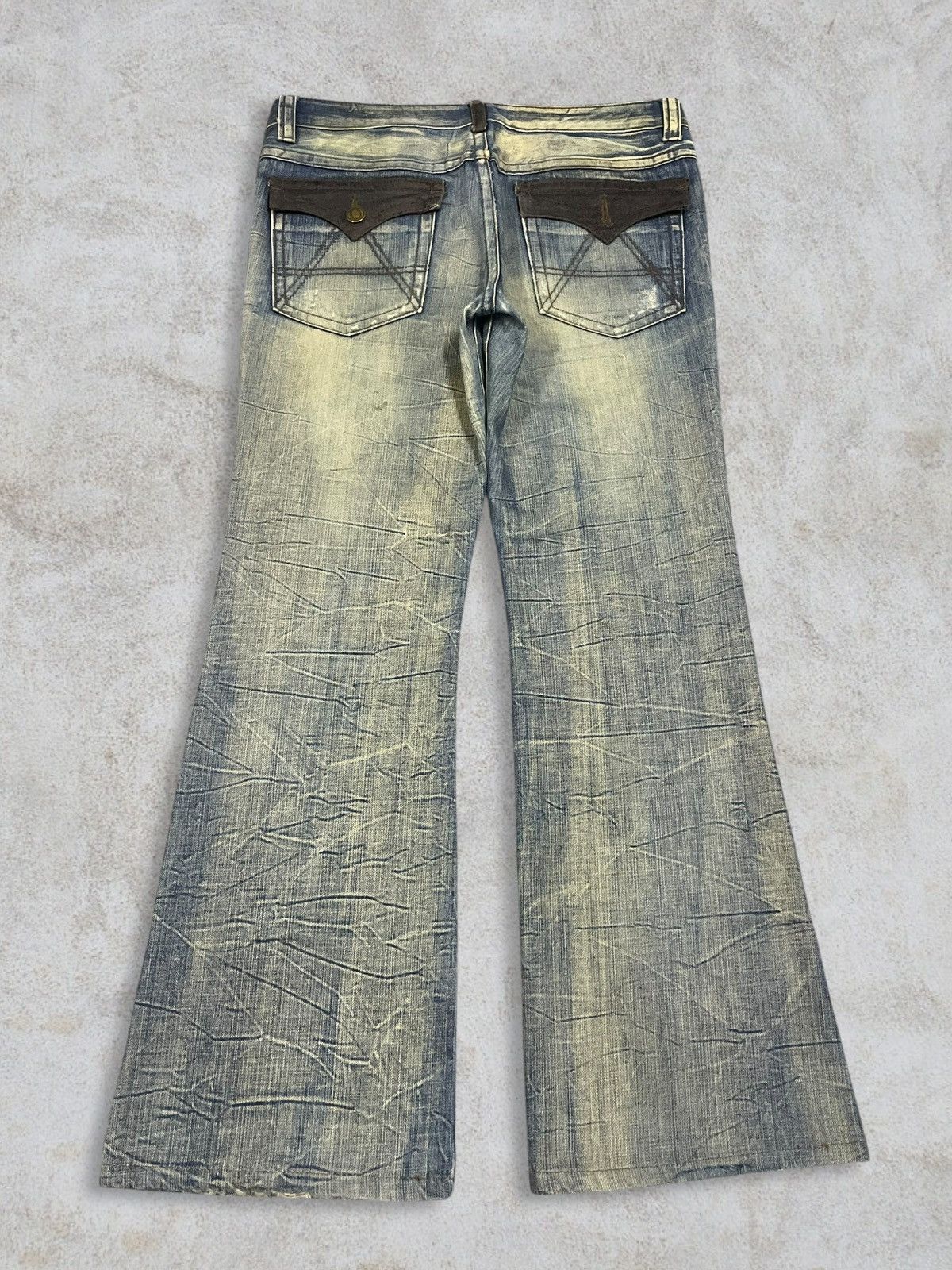 If Six Was Nine Vtg Japanese Distressed Wrinkle Texture MudWash Flared Jeans Size US 34 / EU 50 - 4 Thumbnail