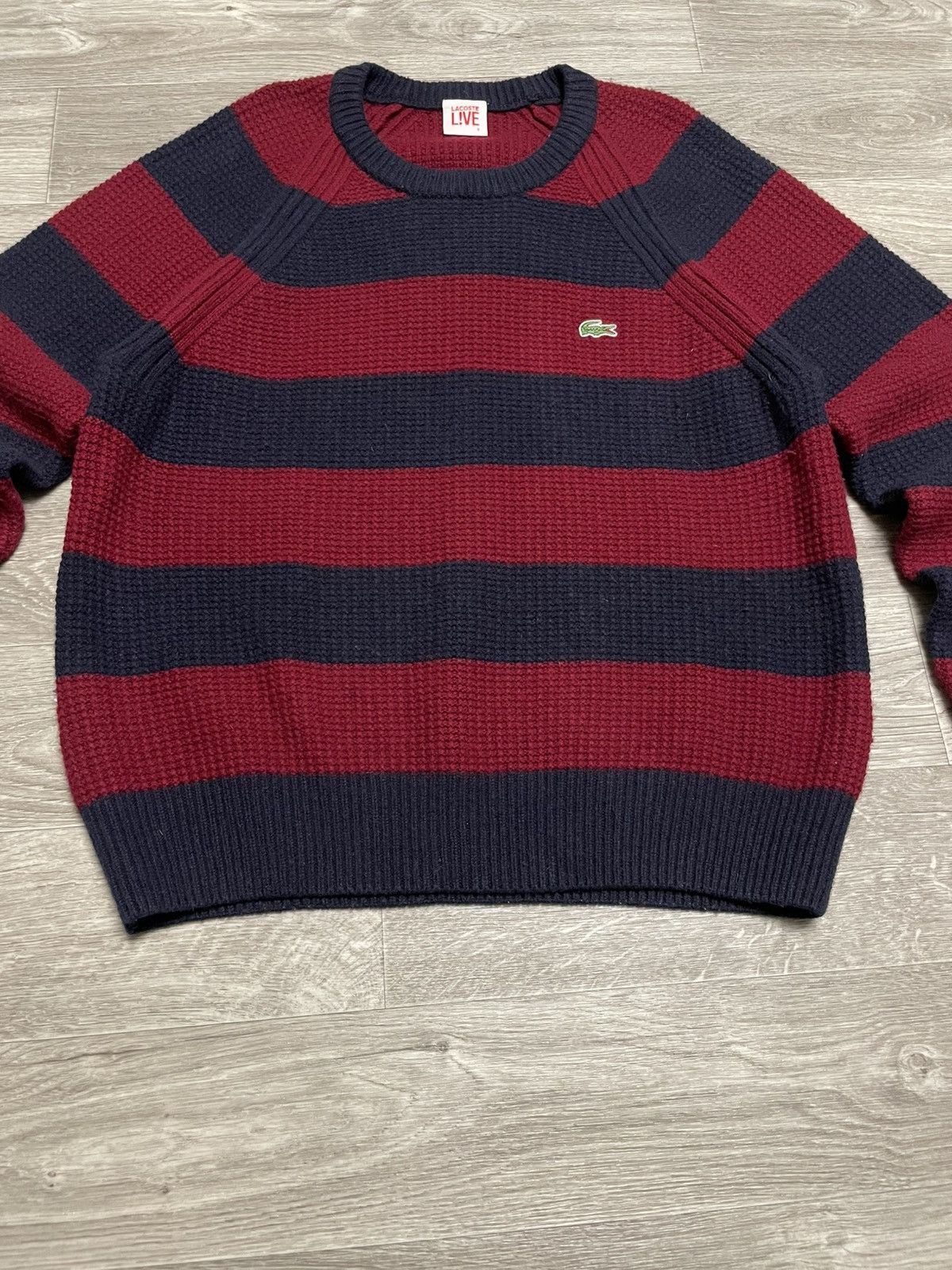 Lacoste Vintage Lacoste LIVE Blue/Burgundy Striped Knit Wool Sweater Size US L / EU 52-54 / 3 - 3 Thumbnail