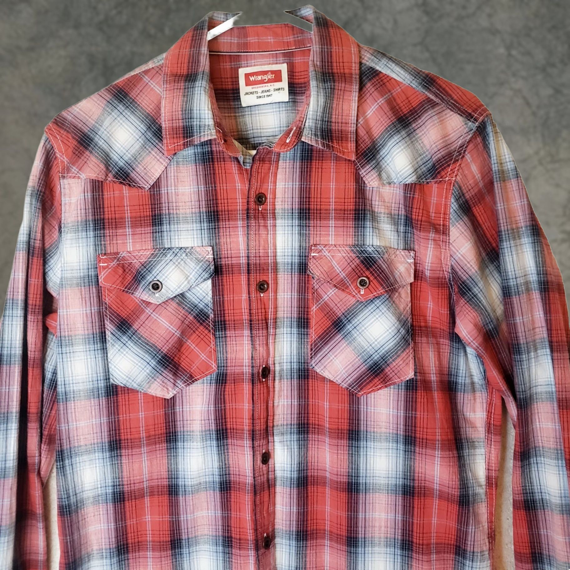 Wrangler Wrangler Western Look Shirt Men M Red Plaid Long Sleeve Pockets With Buttons Size US M / EU 48-50 / 2 - 1 Thumbnail