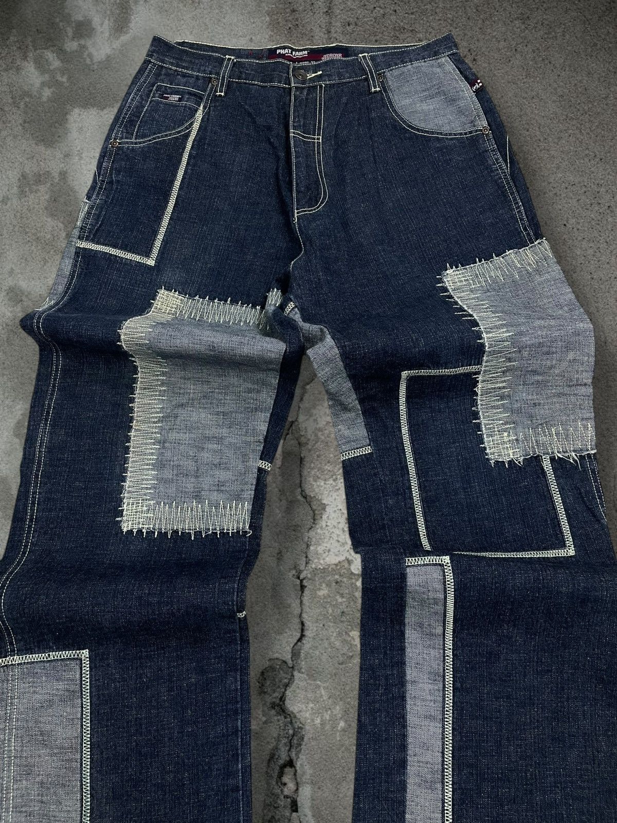Japanese Brand Vintage 1990s Japan Designer Phat Farm Patchwork Denim Size US 32 / EU 48 - 4 Thumbnail