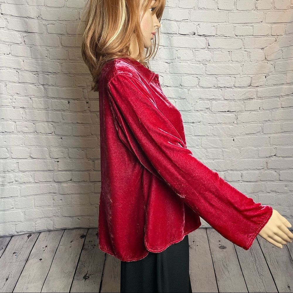 J. Jill J. Jill Velvet Red Shirt Silk Blend Blouse Size M Petite Size M / US 6-8 / IT 42-44 - 3 Thumbnail